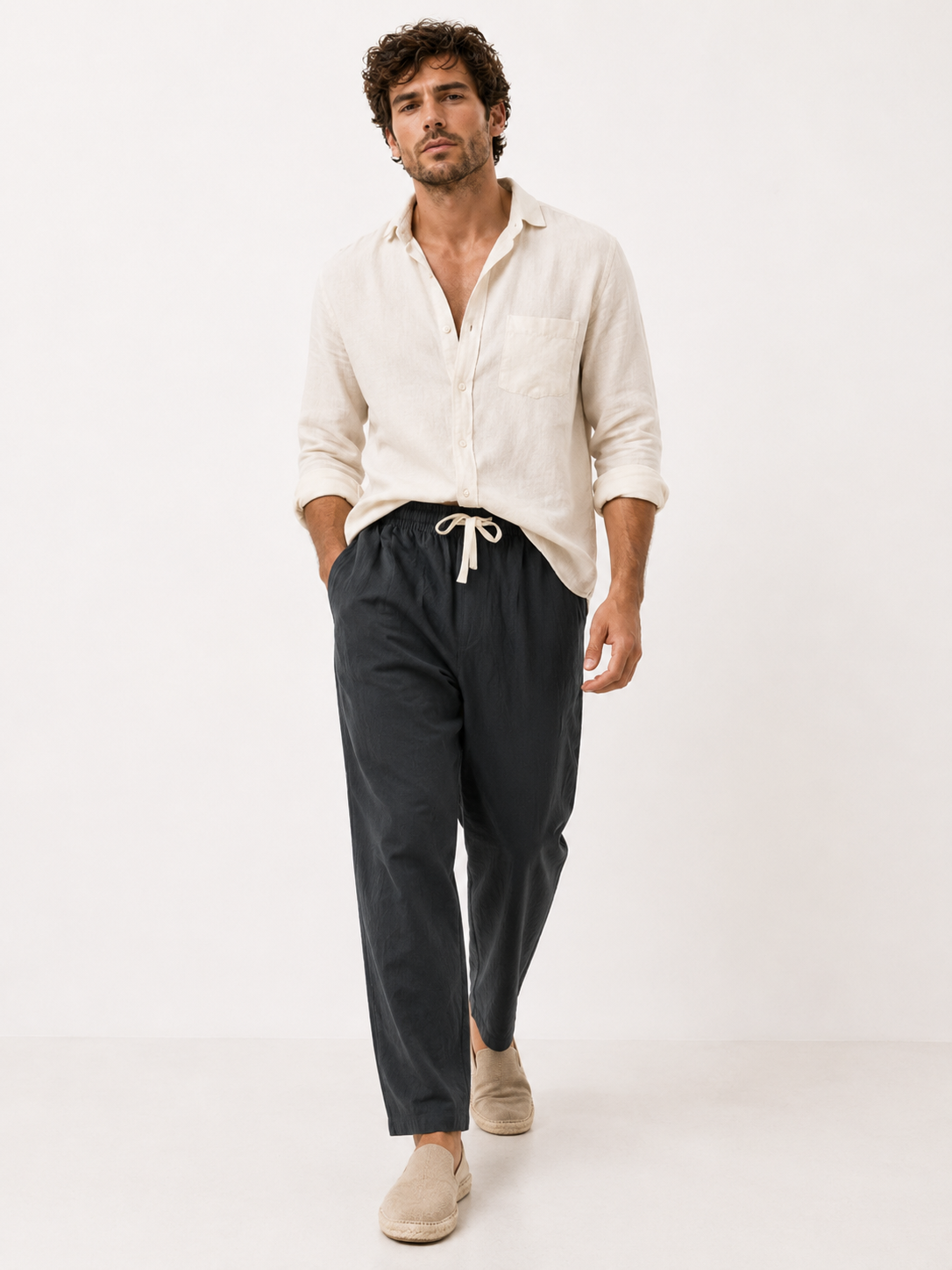 Pantaloni Uomo Casual in Cotone e Lino, Morbidi con Coulisse Regolabile - - aderente linen pants lino men's summer pants morbida pants pants for men uomo vestibilità vestibilità morbida - Concept Palermo