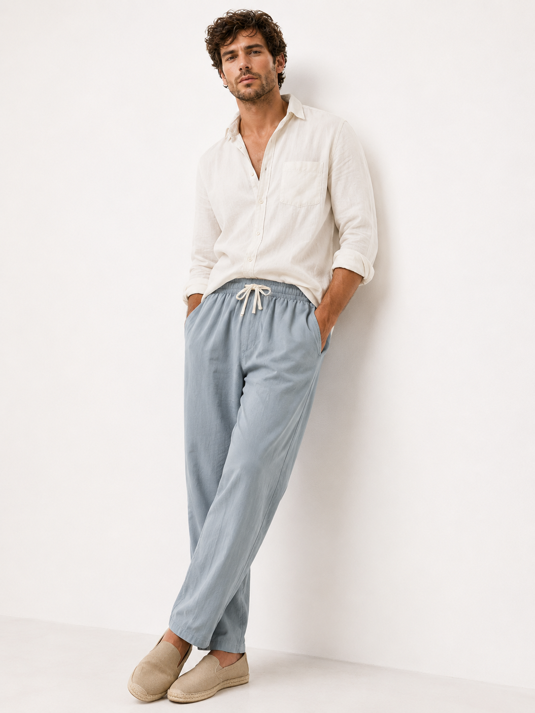 Pantaloni Uomo Casual in Cotone e Lino, Morbidi con Coulisse Regolabile - - aderente linen pants lino men's summer pants morbida pants pants for men uomo vestibilità vestibilità morbida - Concept Palermo
