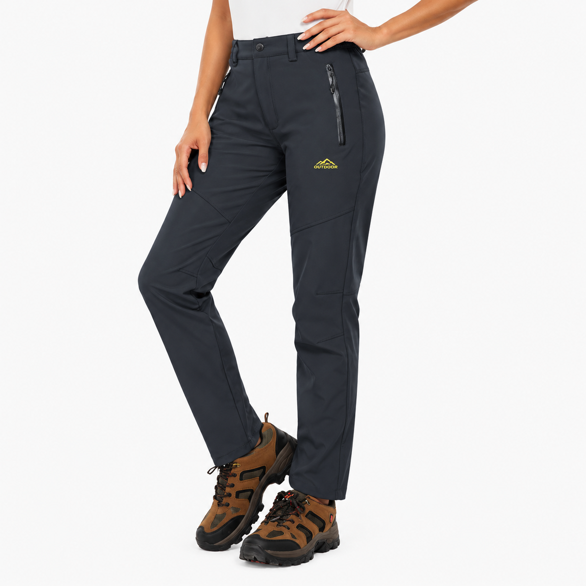 Pantaloni da Donna in Pile per Inverno - Grigio scuro - abbigliamento outdoor Autumn Winter donna inverno Linen moda invernale pantaloni pantaloni caldi pantaloni da donna pantaloni donna pantaloni eleganti pantaloni idrorepellenti pantaloni in pile pantaloni invernali pile protezione termica Solid vestibilità ampia Women - Concept Palermo