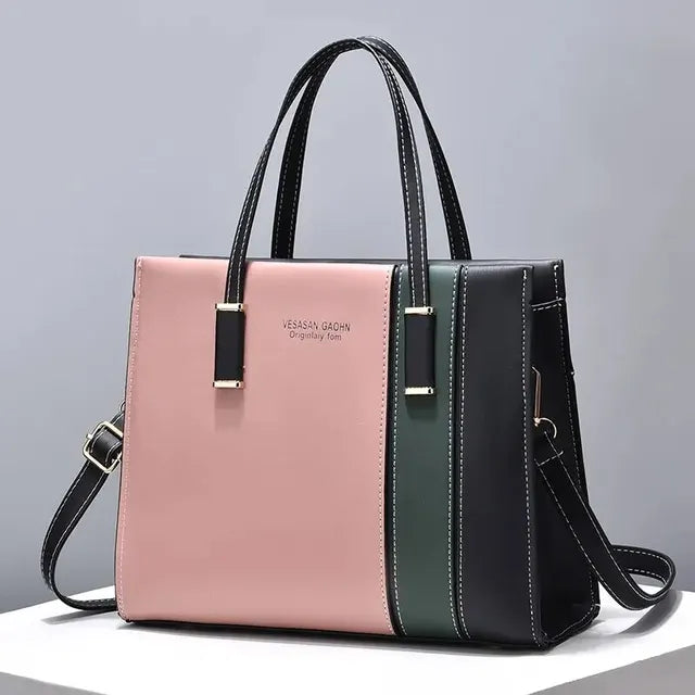 Borsa Donna Patchwork in Ecopelle con Tracolla Regolabile - Stile Boho Chic - Nero e rosa - bags borsa borsa patchwork donna new_for_google patchwork regolabile tracolla - Concept Palermo