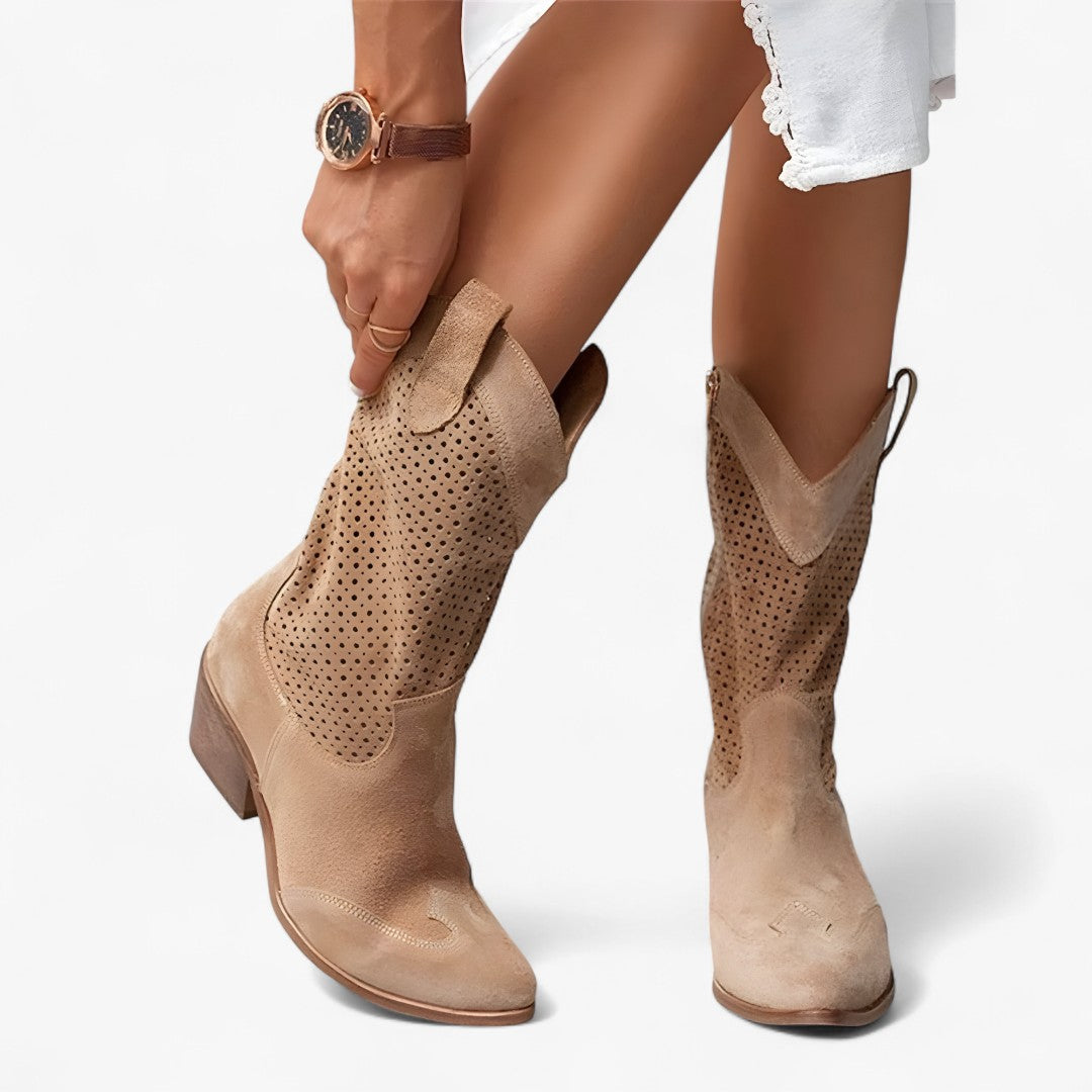 Stivali Cowboy Donna in Pelle Nera con Ricami, Tacco Cubano, Punta Affusolata - Marrone - alla Bestsellers cowboy Dames donna moda Schoenen shoes shoes for women stivali stivali cowboy summer shoes womens shoes - Concept Palermo
