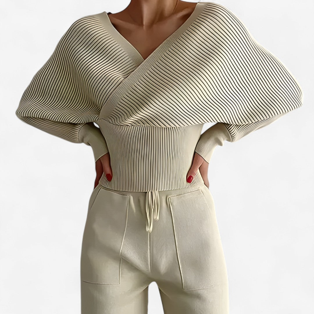 Completo in maglia a coste in stile moderno - Beige - completo completo maglia coste maglia outfit set outfit sets stile - Concept Palermo