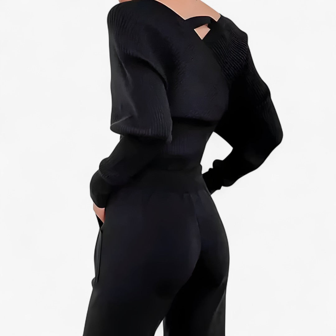 Completo in maglia a coste in stile moderno - Nera - completo completo maglia coste maglia outfit set outfit sets stile - Concept Palermo