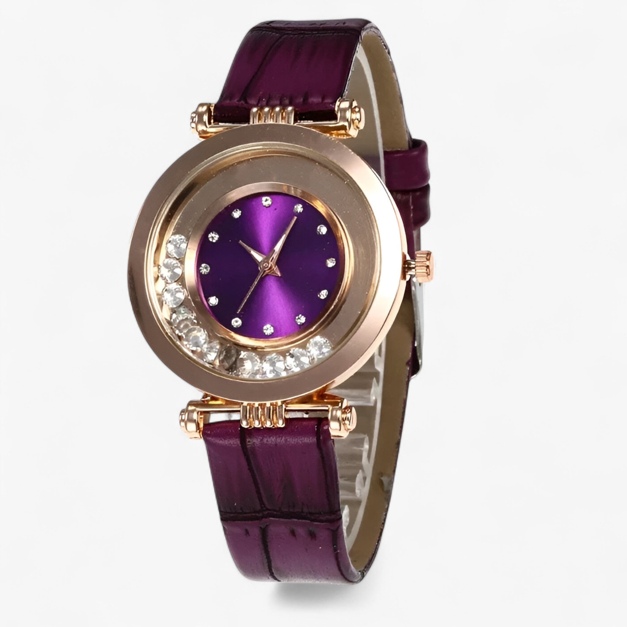 Orologio da donna con cinturino in pelle e fibbia con strass - Porpora - accessoires cinturino donna fibbia horloges orologio orologio donna pelle strass watches - Concept Palermo