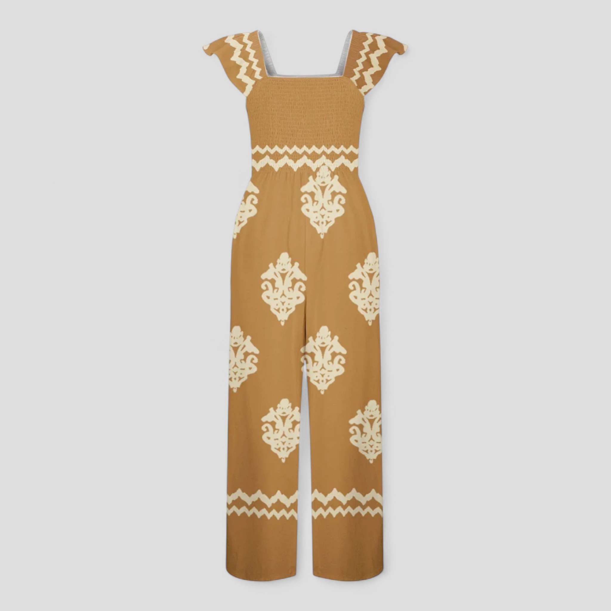 Tuta Donna Bohemien a Vita Alta - Giallo Chiaro - abbigliamento casual alta bohemien donna gamba larga look vintage moda femminile one-pieces tuta tuta bohemien tuta con cappuccio tuta donna tuta elegante tuta estiva vita vita alta - Concept Palermo