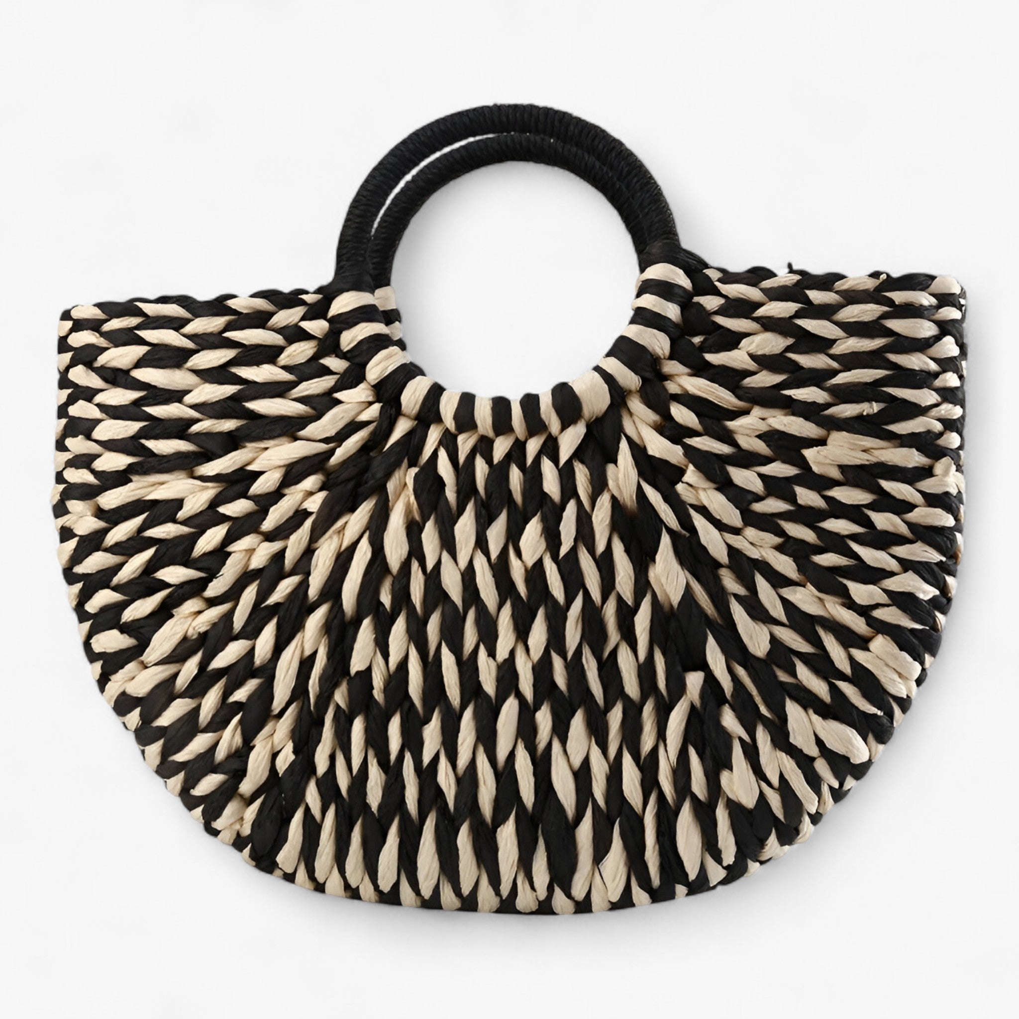 Borsa Donna Grande Beige Paglia Intrecciata con Manici in Pelle PU e Zip - Nero-bianco - borsa borsa finta donna finta intrecciata paglia valentina | borsa in finta paglia intrecciata - €25 - Concept Palermo