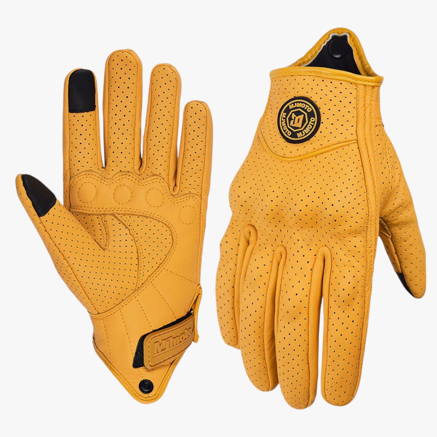 Guanti Moto Estivi Uomo in Pelle Marrone Vintage Traforati con Touchscreen - Giallo-Perforato - gloves gloves for men guanti guanti moto mens gloves moto retr touchscreen traforati uomo zeke | guanti da moto retrò traforati con touchscreen - €25 - Concept Palermo