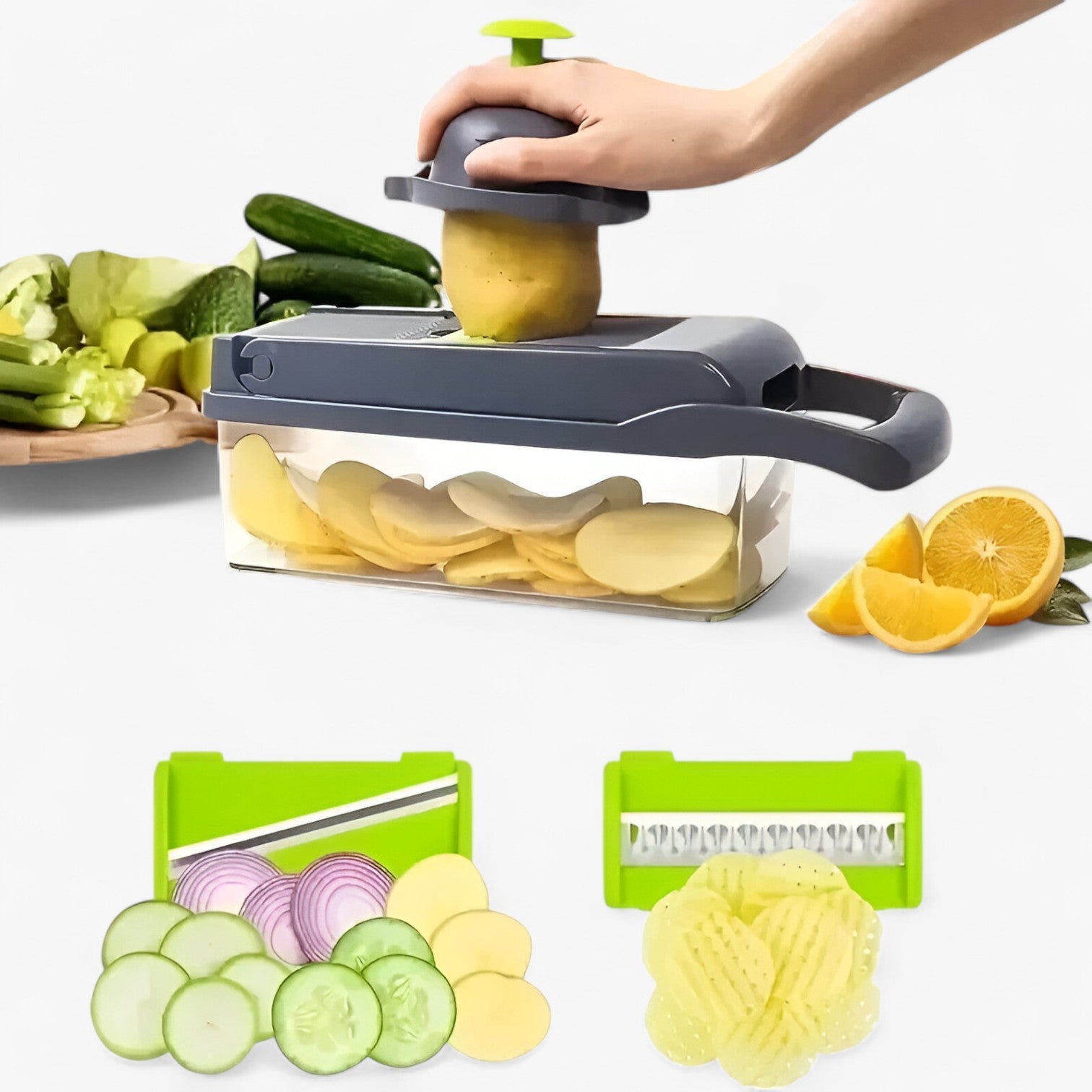 Affettaverdure versatile per una preparazione senza sforzo Uomo - 14 in 1 grigio - affettaverdure affettaverdure versatile Kitchen kitchen & dining kitchen accessory kitchen gadgets preparazione sforzo uomo versatile - Concept Palermo