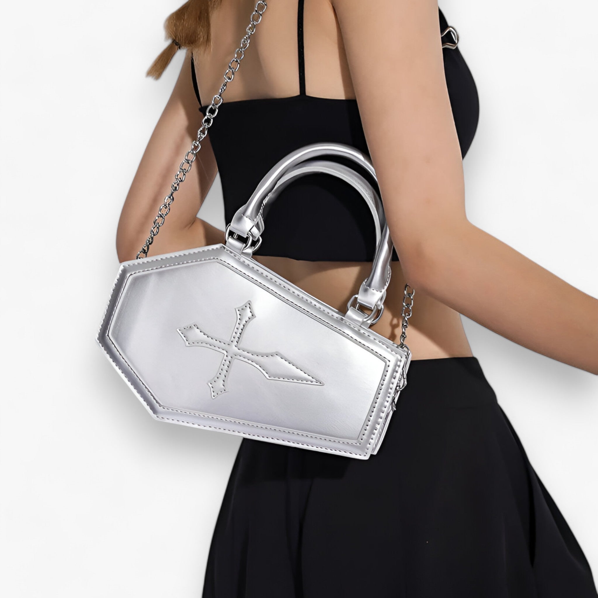 Borsa a Catena Nera Donna Elegante e Spaziosa con Manico Superiore per Feste e Serate - - bags borsetta borsetta catena catena cosplay halloween handbags manico Shoulder Bags women spaziosa women bags women's bags - Concept Palermo