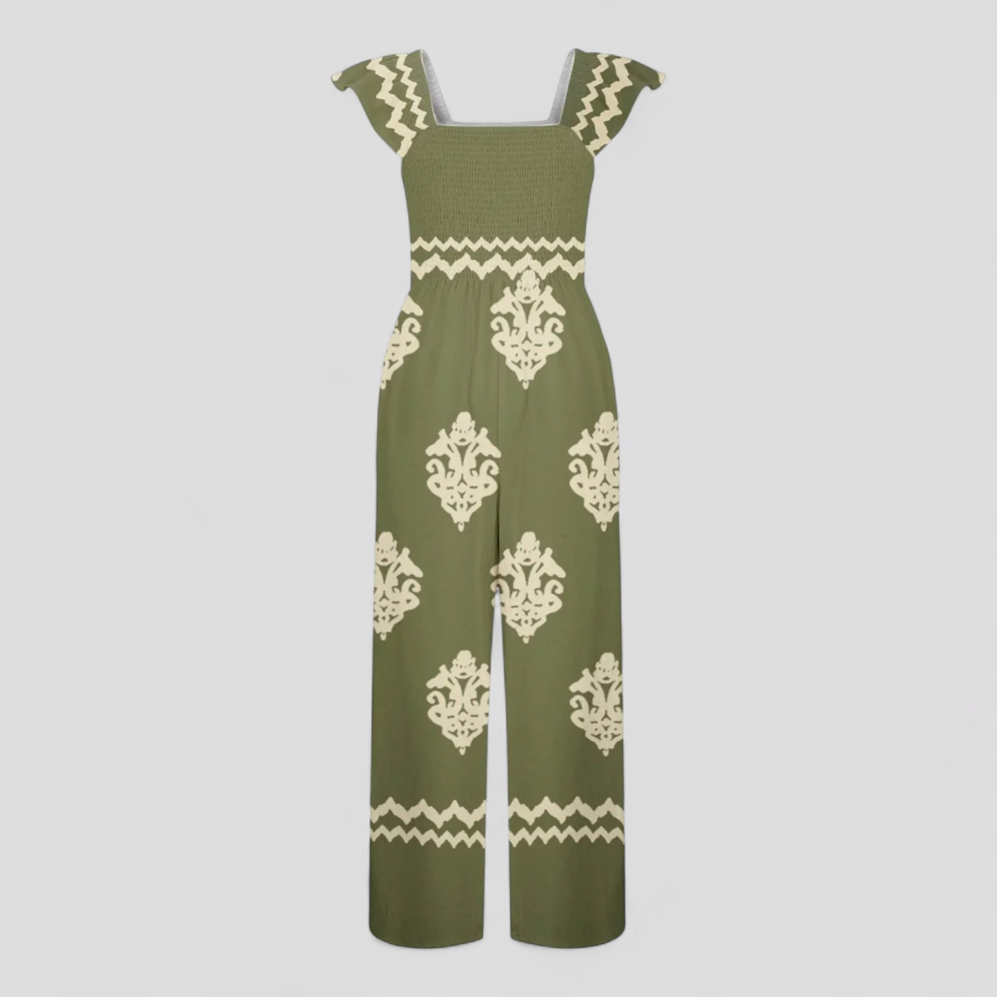Tuta Donna Bohemien a Vita Alta - verde militare - abbigliamento casual alta bohemien donna gamba larga look vintage moda femminile one-pieces tuta tuta bohemien tuta con cappuccio tuta donna tuta elegante tuta estiva vita vita alta - Concept Palermo