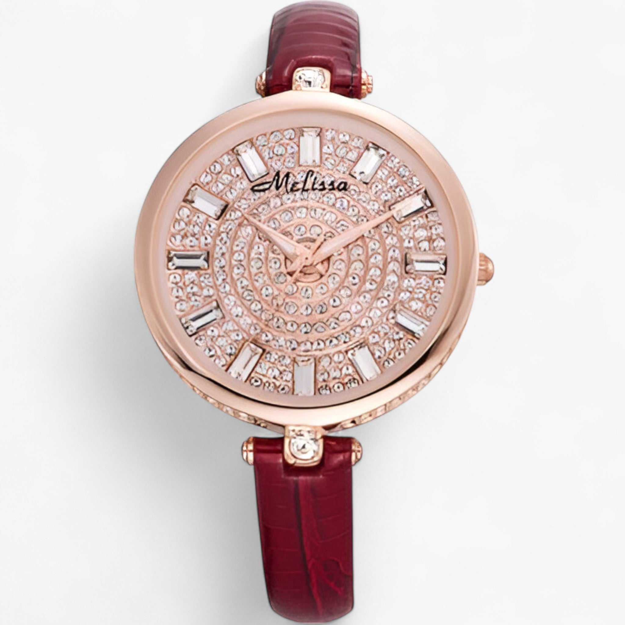 Orologio Donna Elegante al Quarzo con Cinturino in Vera Pelle Bianco e Cristalli - Rossa - accessoires cinturino cristalli horloges orologio orologio quarzo pelle quarzo watches - Concept Palermo
