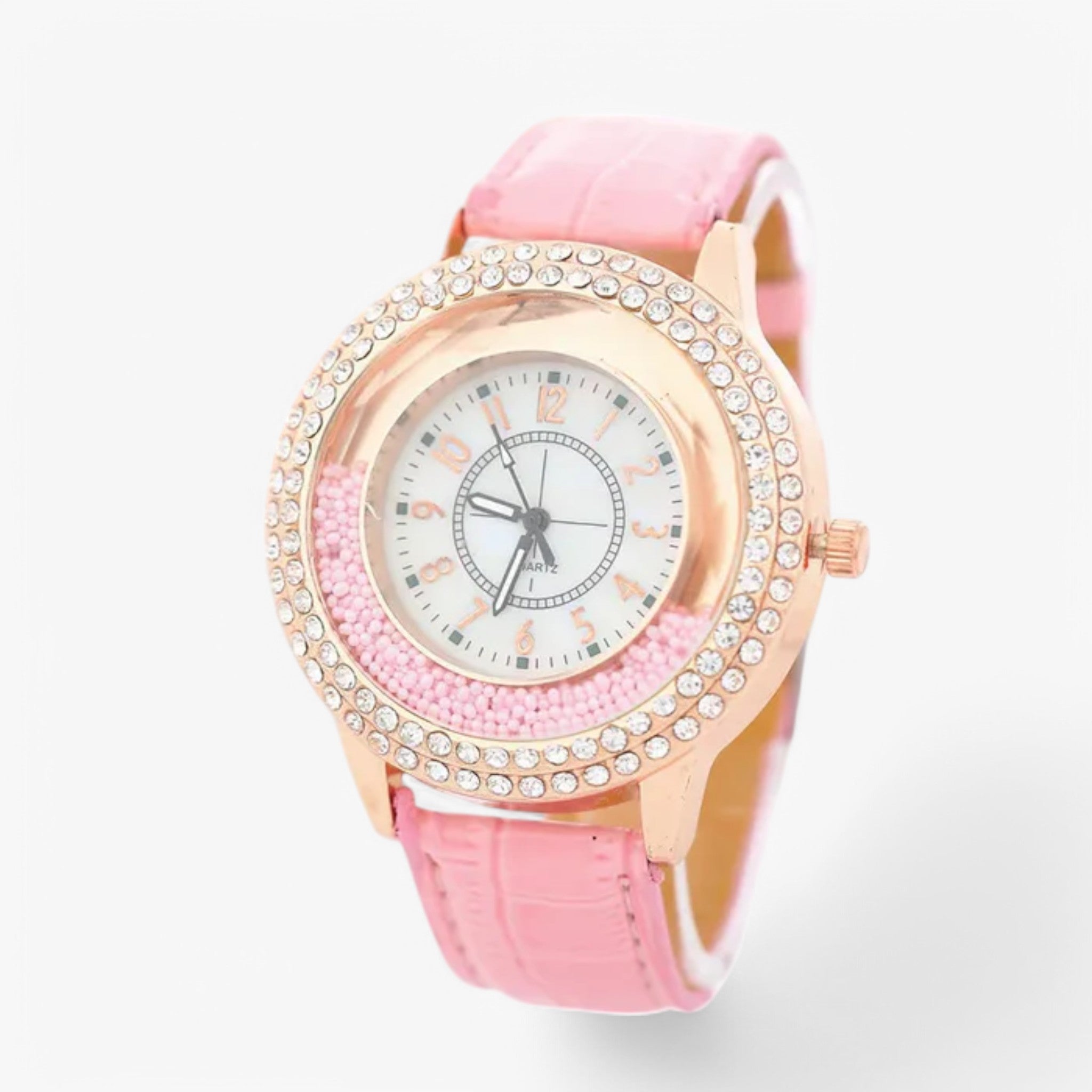 Orologio da donna in pelle PU con strass di cristallo e movimento al quarzo - Rosa - cristallo donna female watch movimento orologio orologio donna pelle quarzo strass watch for women - Concept Palermo