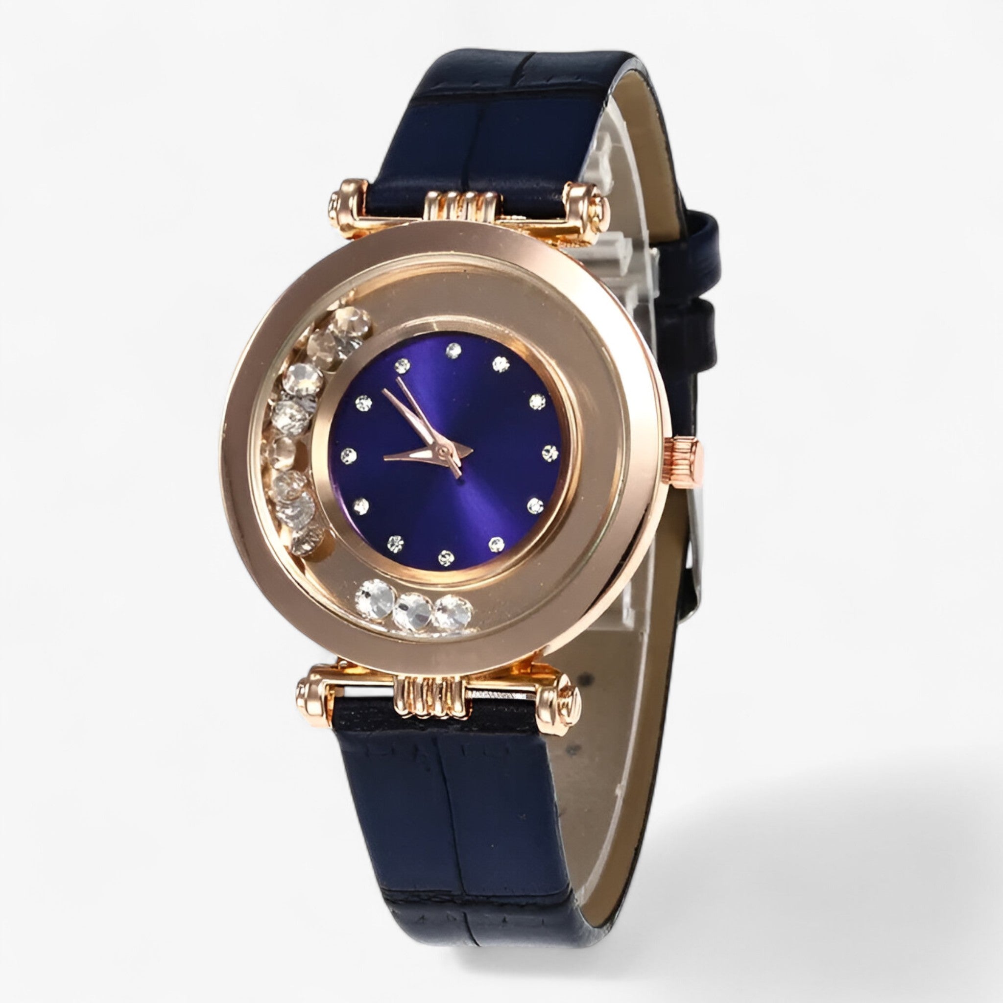 Orologio da donna con cinturino in pelle e fibbia con strass - Blu - accessoires cinturino donna fibbia horloges orologio orologio donna pelle strass watches - Concept Palermo