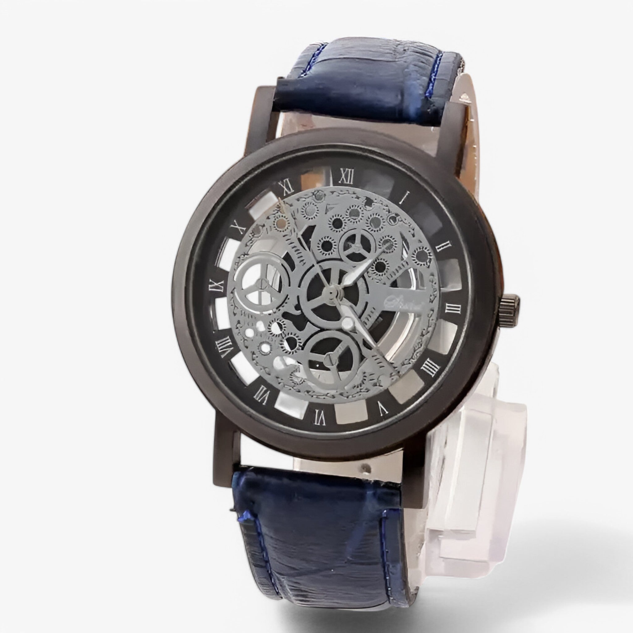 Orologio al quarzo con cinturino in pelle e quadrante romano - nero blu - accessoires cinturino horloges orologio orologio quarzo pelle quadrante quarzo romano watches - Concept Palermo