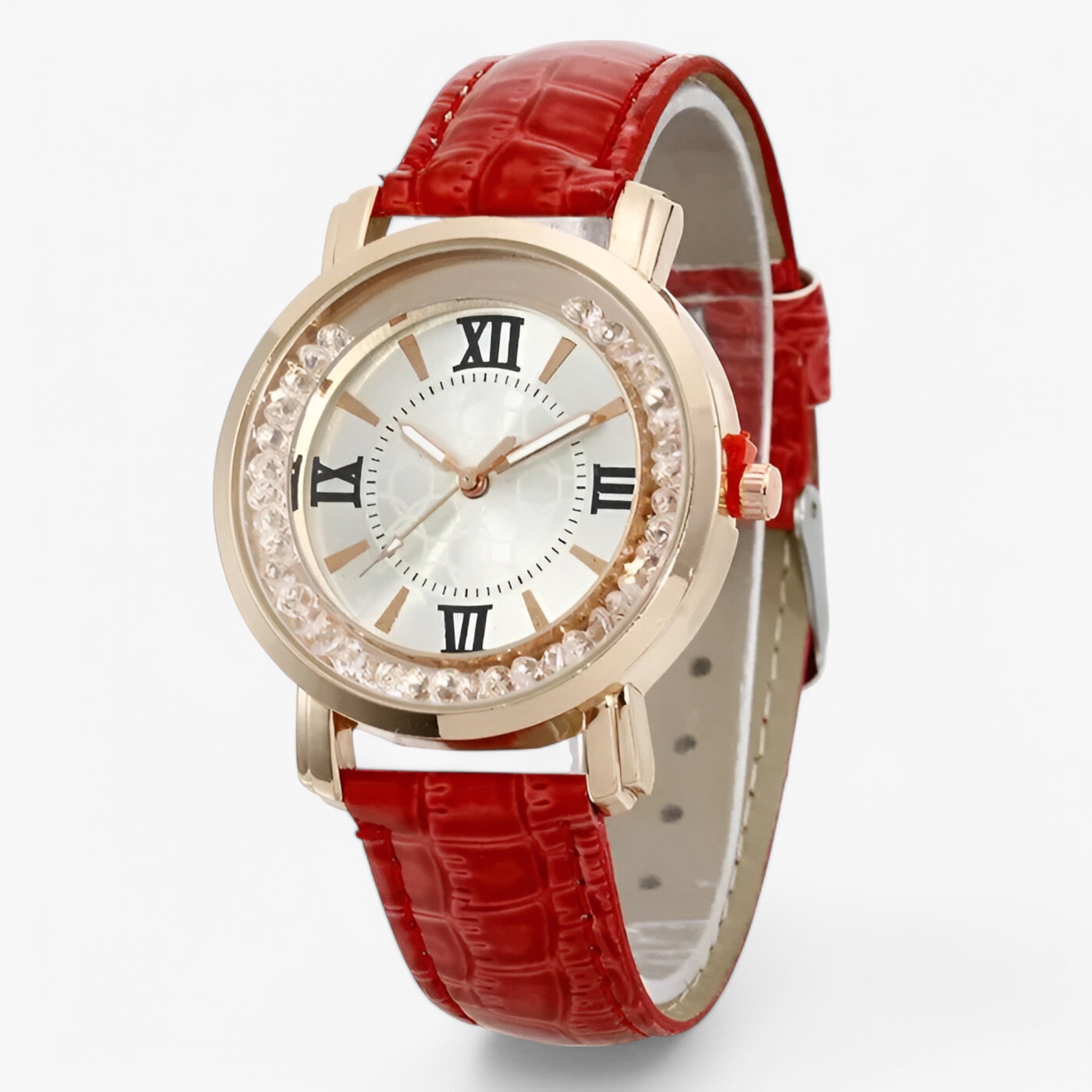 Orologio da donna in pelle con quadrante decorato da strass brillanti - - accessoires brillanti decorato donna horloges orologio orologio donna pelle quadrante strass watches - Concept Palermo