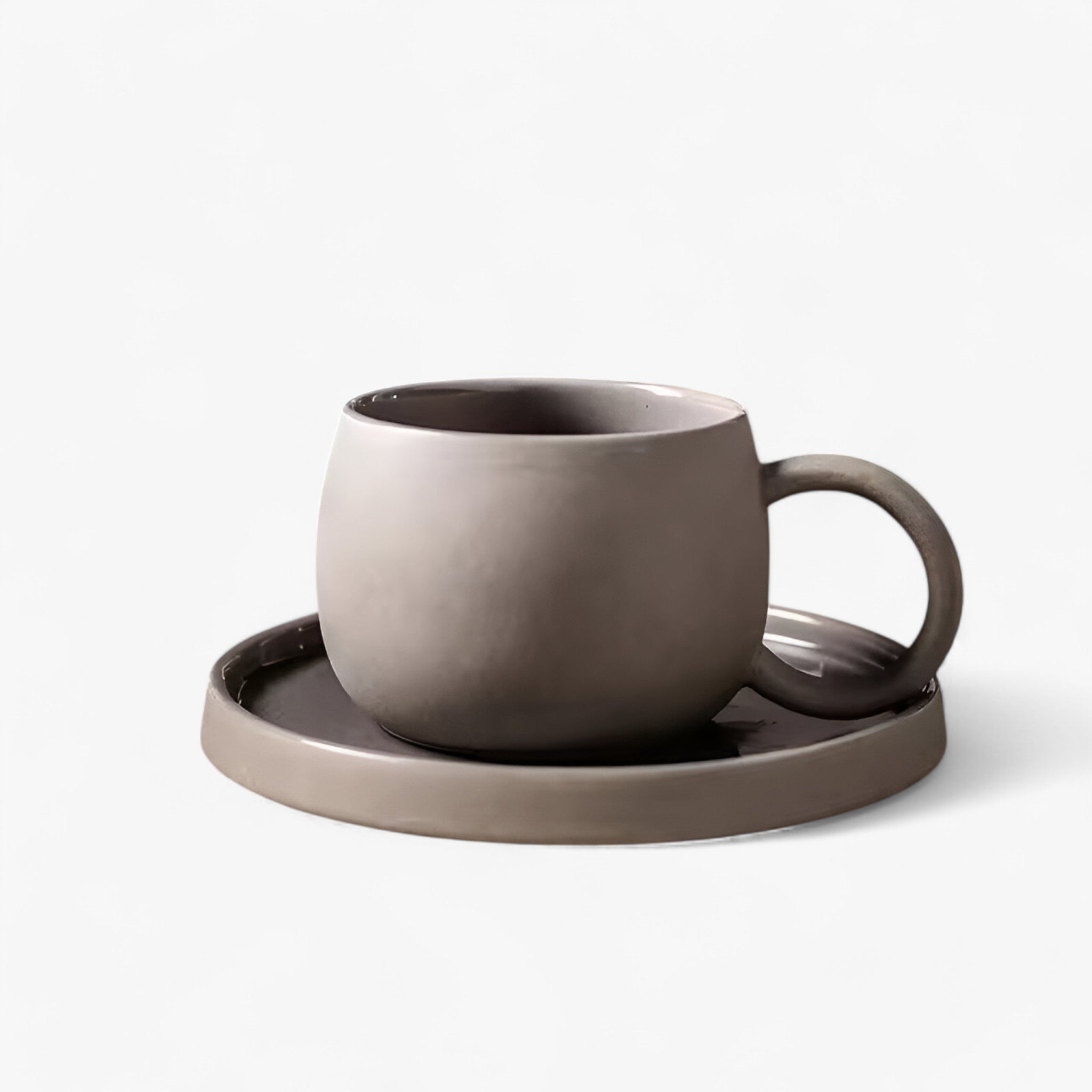 Set Tazze Caffè Espresso in Ceramica con Piattino, Stile Giapponese Minimalista - sabbi grigia 201-300ml - caffè caffè espresso espresso giapponese kitchen & dining minimalista piattino tazza - Concept Palermo