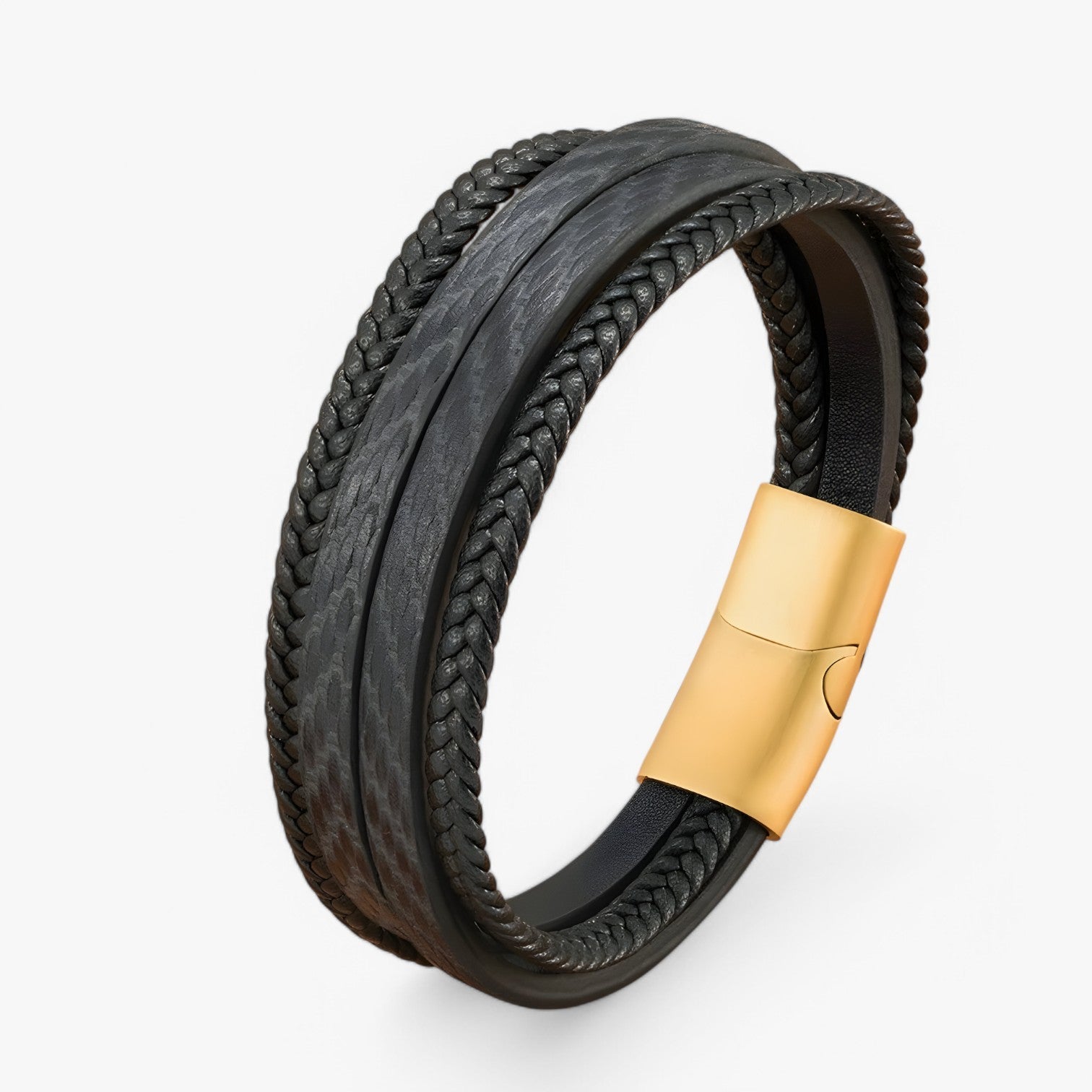 Multistrato & Magnetico Pelle Uomo - Nero con Oro - BRACELETS jewelry magnetico mens accessory mens bracelet multistrato multistrato magnetico pelle uomo - Concept Palermo