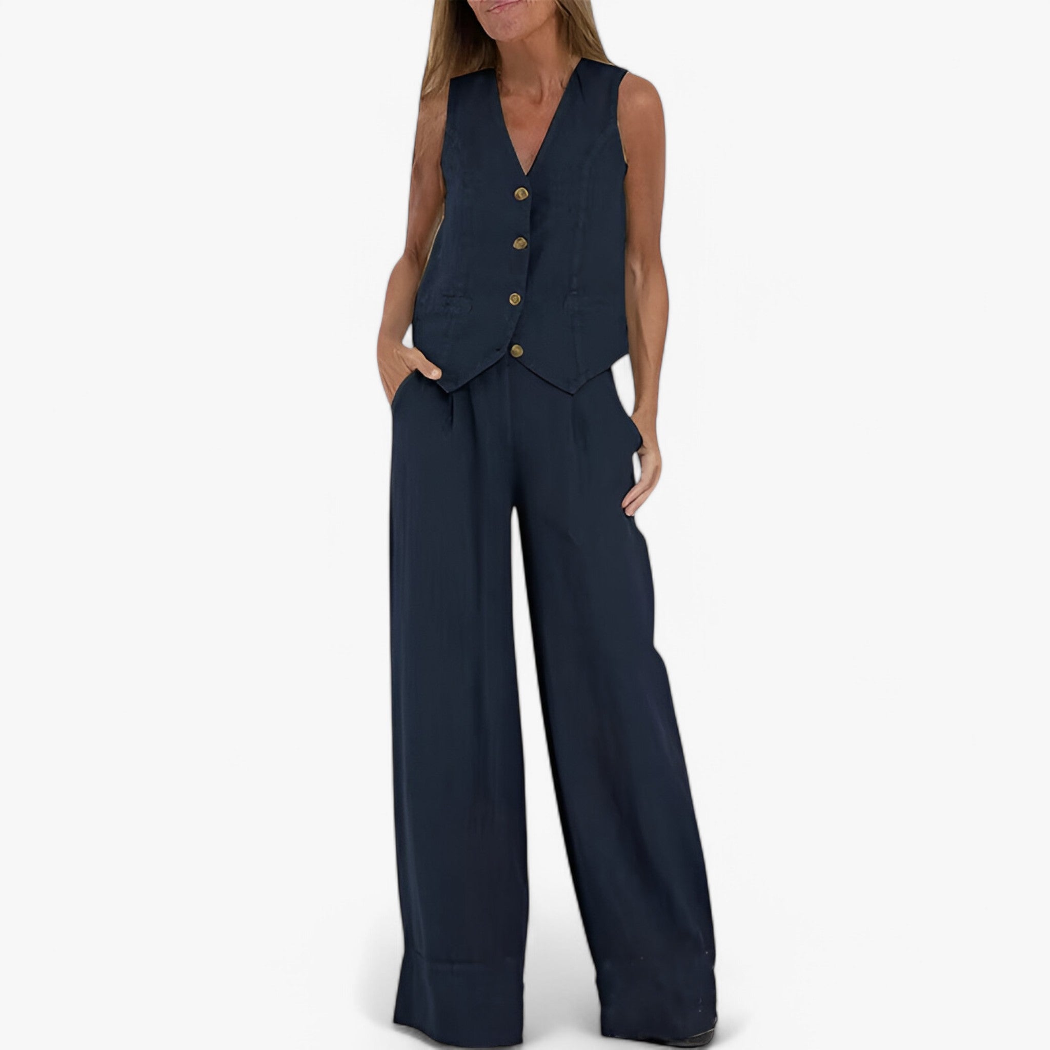 Gilet senza maniche (con pantaloni coordinati gratuiti) - Blu - coordinati gilet gilet maniche gratuiti maniche outfit sets pantaloni - Concept Palermo