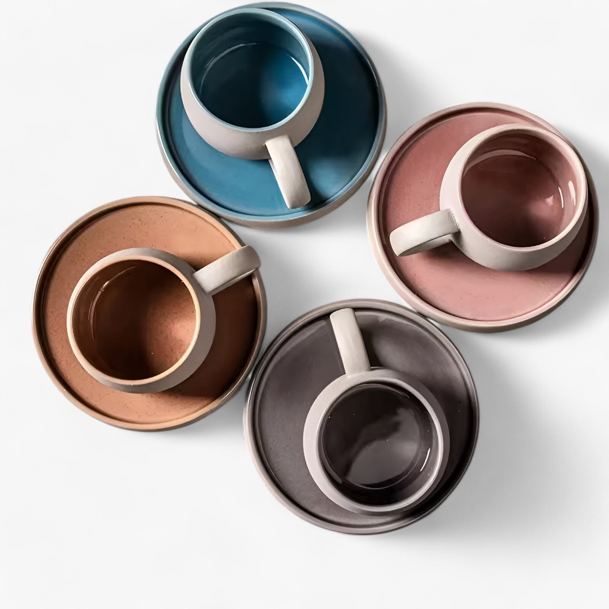 Set Tazze Caffè Espresso in Ceramica con Piattino, Stile Giapponese Minimalista - - caffè caffè espresso espresso giapponese kitchen & dining minimalista piattino tazza - Concept Palermo