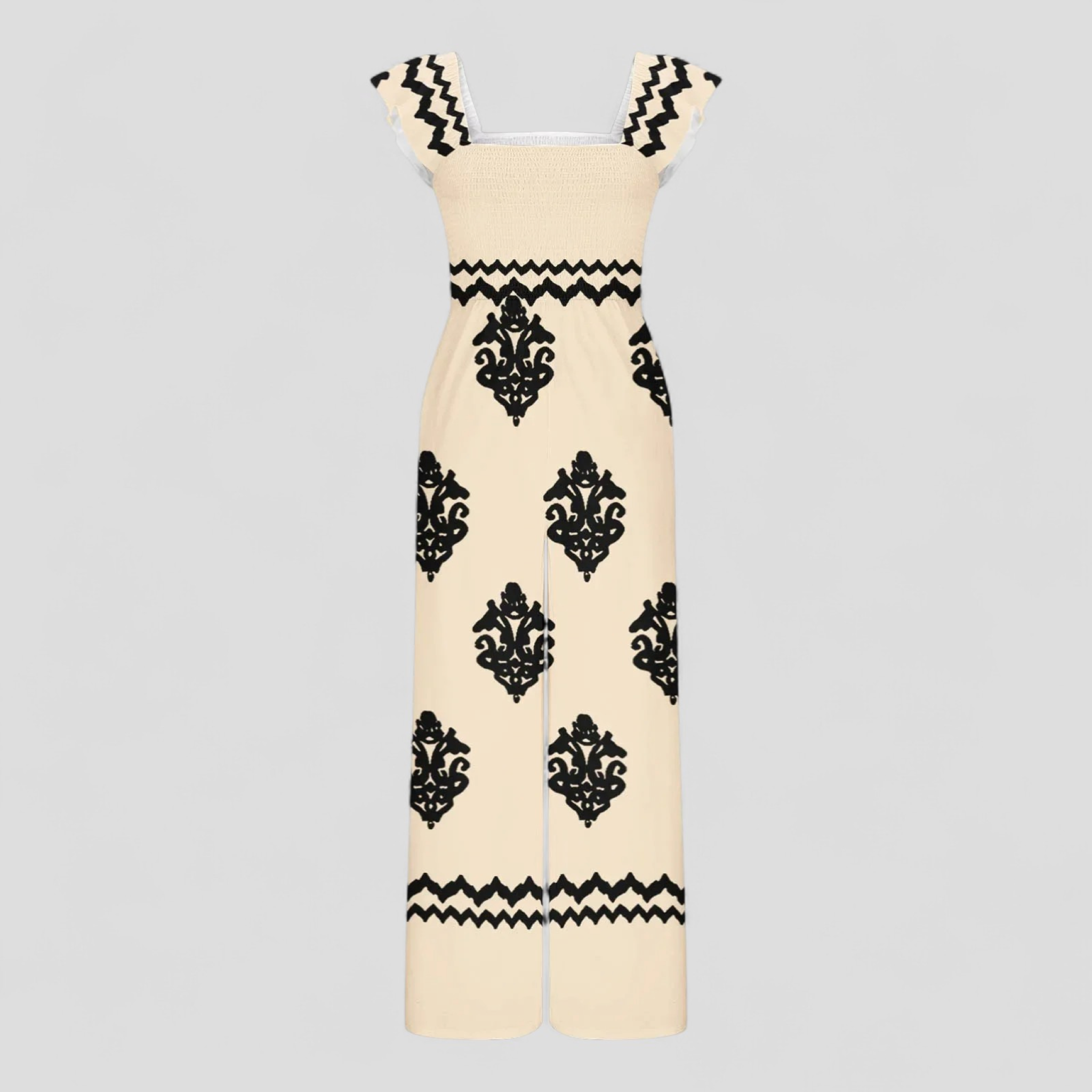Tuta Donna Bohemien a Vita Alta - Khaki - abbigliamento casual alta bohemien donna gamba larga look vintage moda femminile one-pieces tuta tuta bohemien tuta con cappuccio tuta donna tuta elegante tuta estiva vita vita alta - Concept Palermo