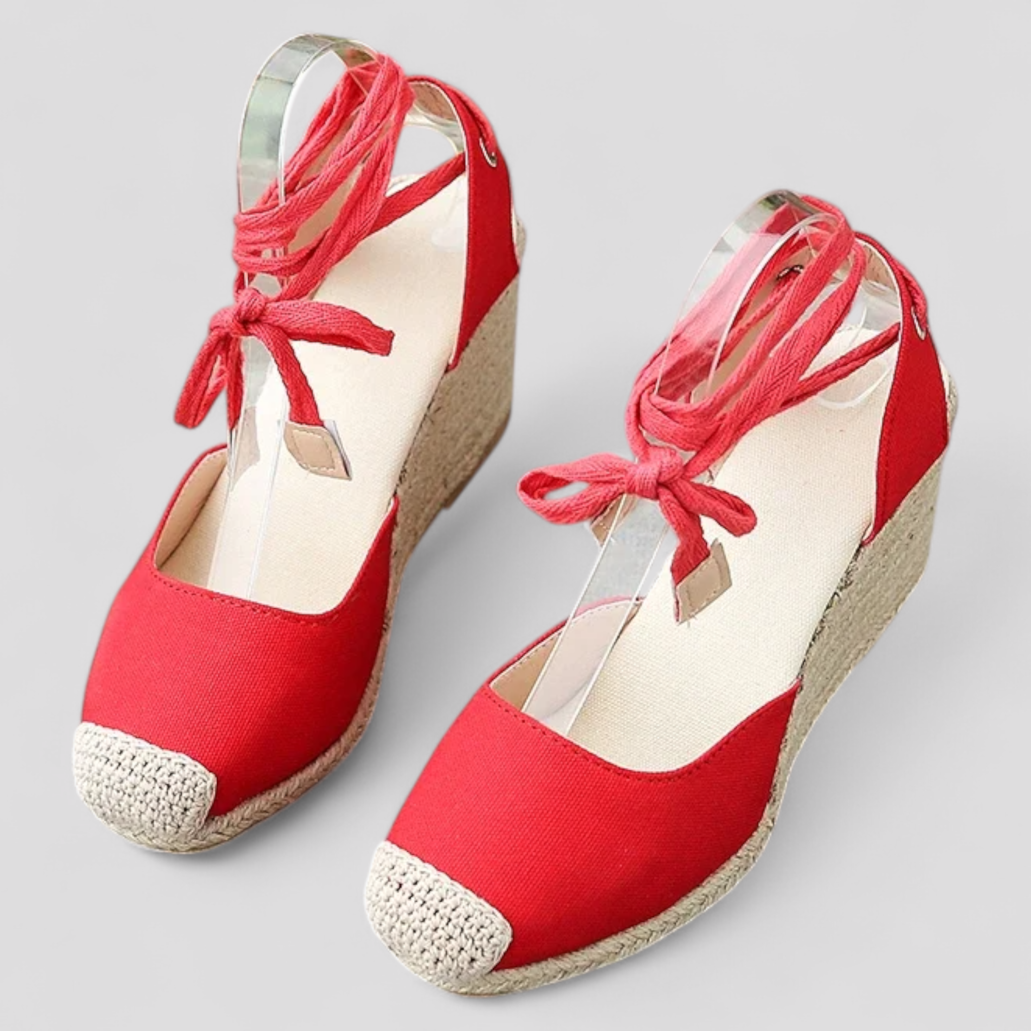 Espadrillas Zeppe Estive con Lacci alla Caviglia Donna in Tela Beige - - Accessoires alla caviglia Dames espadrillas estive lacci Sandalen Schoenen stile zeppe zeppe estive - Concept Palermo