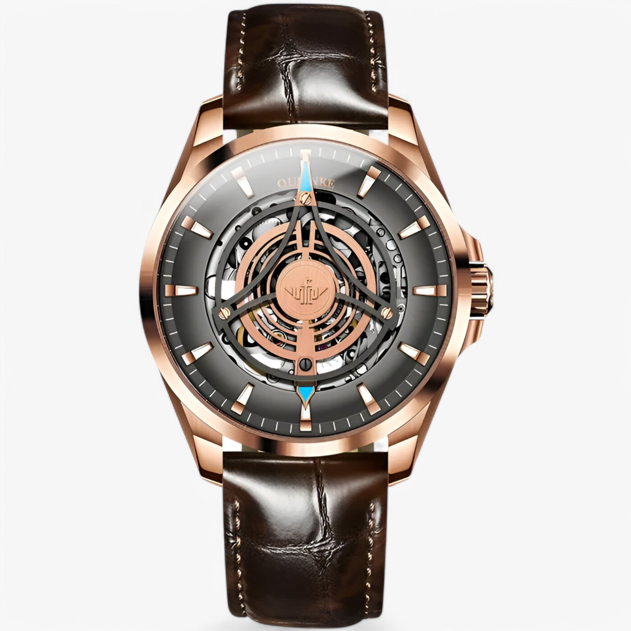 Orologio Meccanico da Uomo con Quadrante Scheletrato Cavo, Elegante e Visibile - Pelle Rosa Grigio - accessoires cavo horloges meccanico orologio orologio meccanico quadrante uomo watches - Concept Palermo