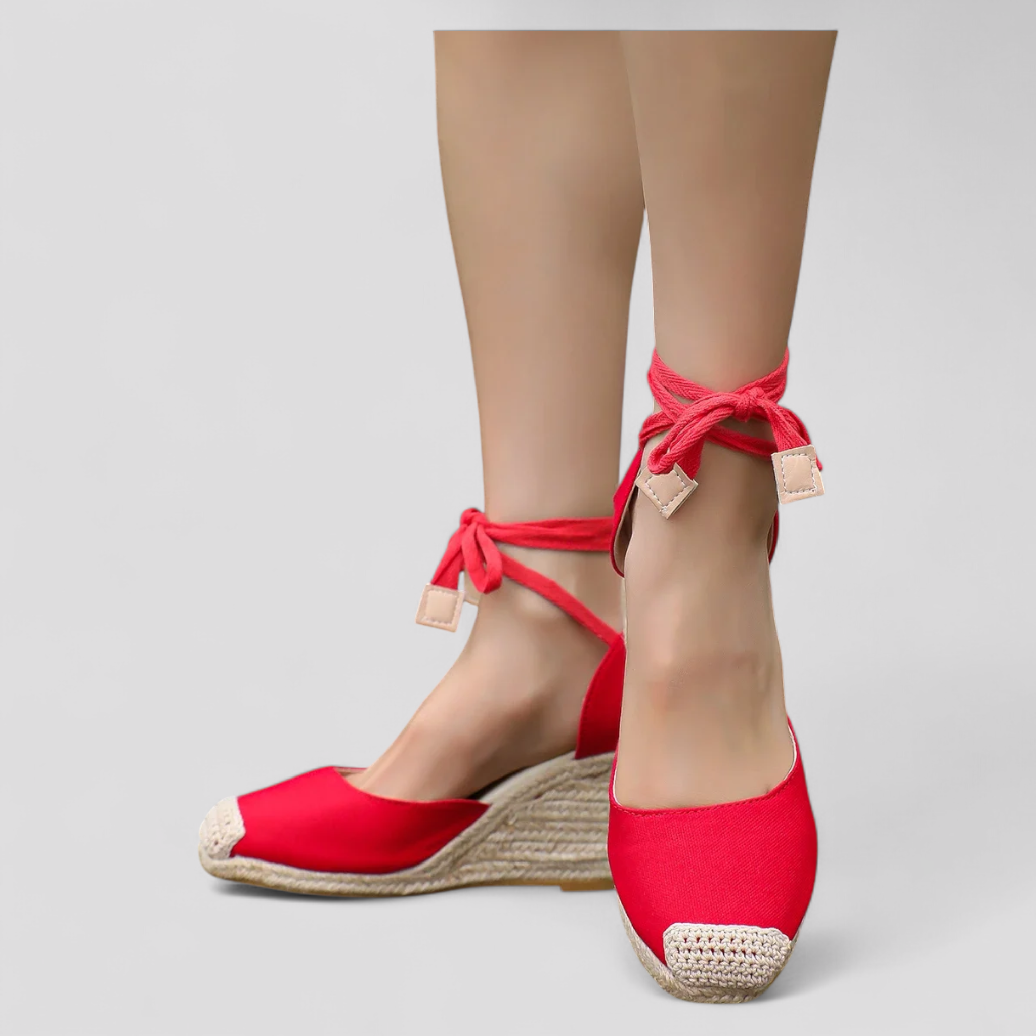 Espadrillas Zeppe Estive con Lacci alla Caviglia Donna in Tela Beige - - Accessoires alla caviglia Dames espadrillas estive lacci Sandalen Schoenen stile zeppe zeppe estive - Concept Palermo