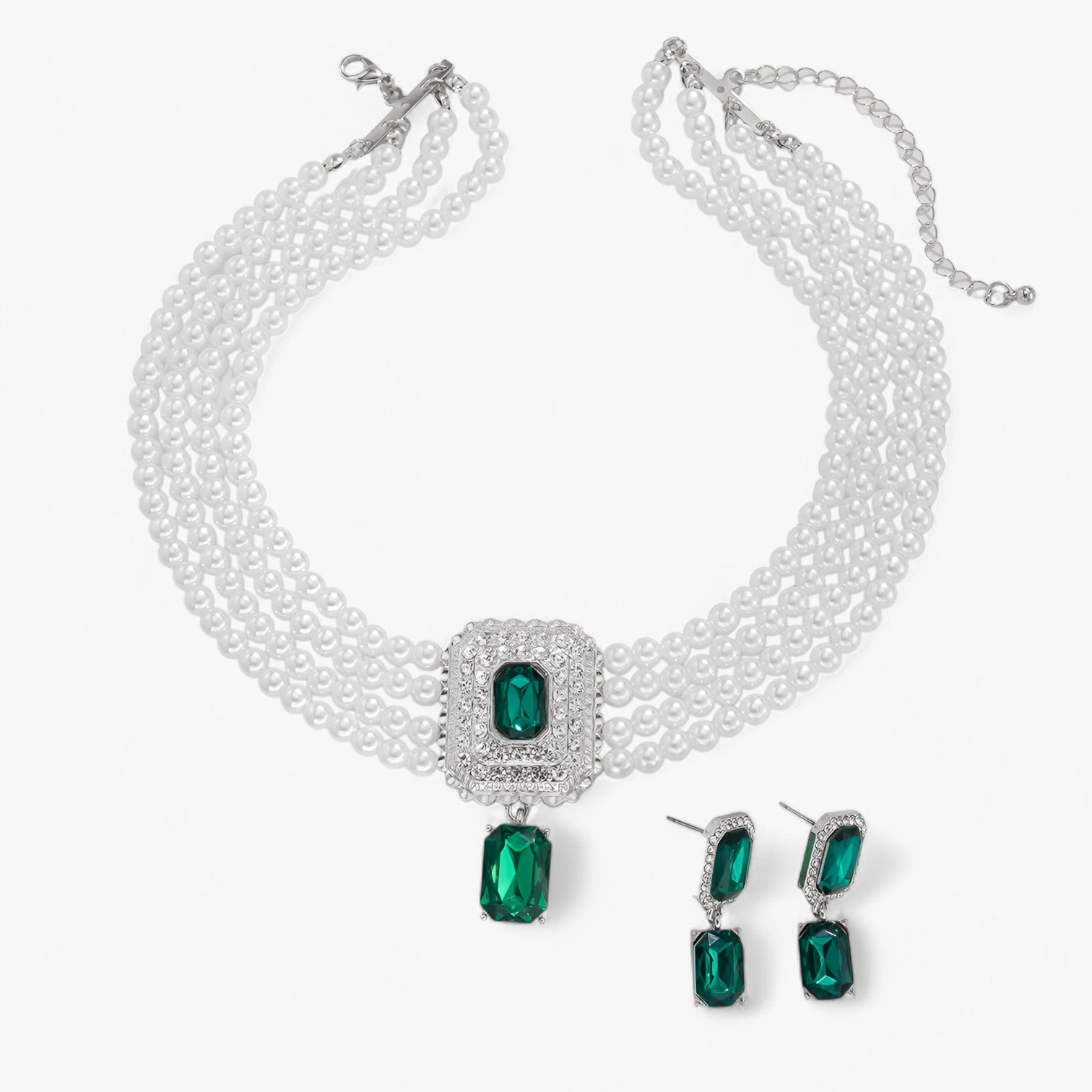 Eleganza Retro Lattaceo: Set di gioielli a più strati con perle per donne Lana Donna - Colore argento verde - Accessories Jewelry donna donne eleganza eleganza retro Gift Gifts for women gioielli jewelry lana lattaceo women - Concept Palermo