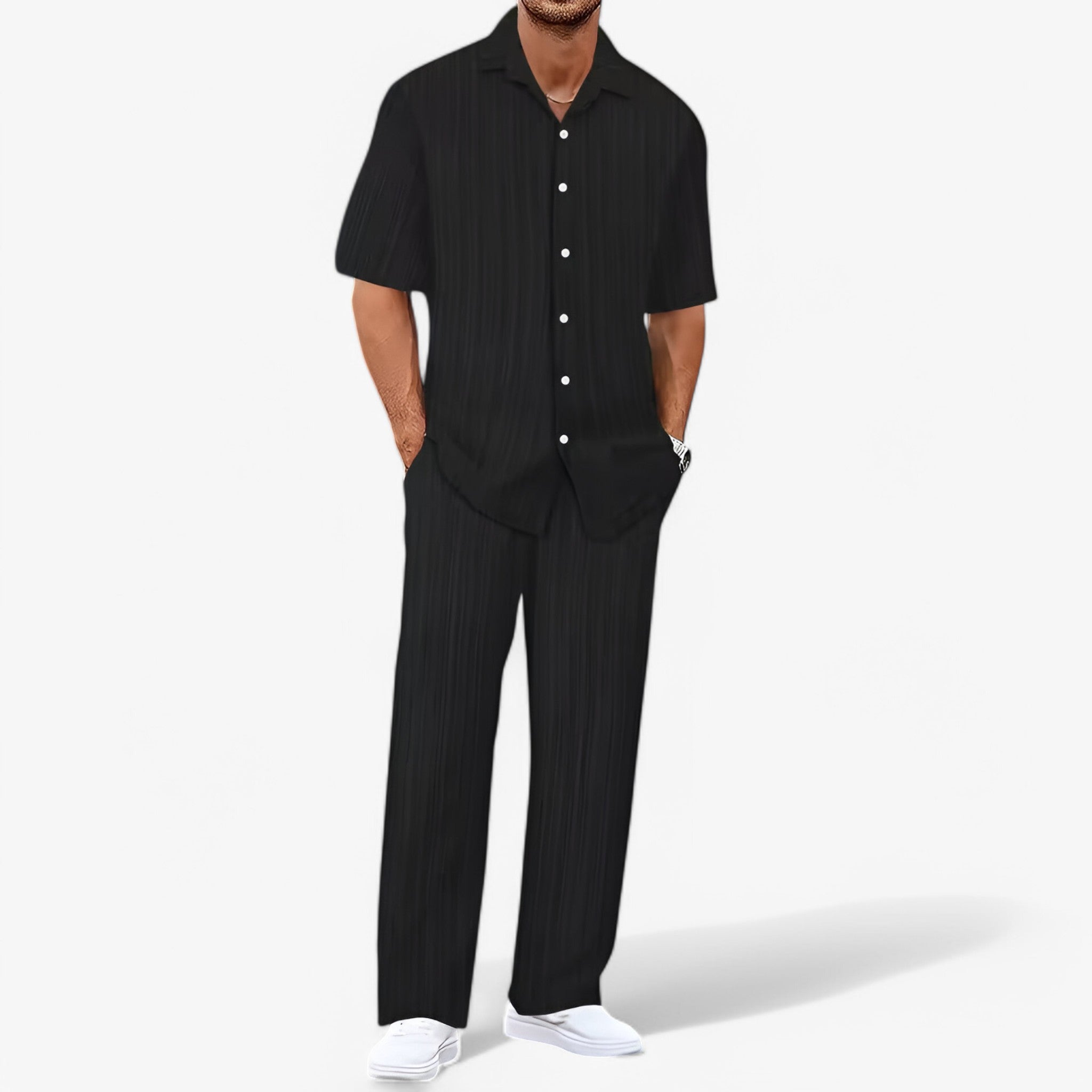 Completo Uomo Business Casual: Camicia Elegante e Pantaloni Slim Fit - Nero Confezione da 1 - business camicia camicia pantaloni casual outfit sets pantaloni uomo - Concept Palermo