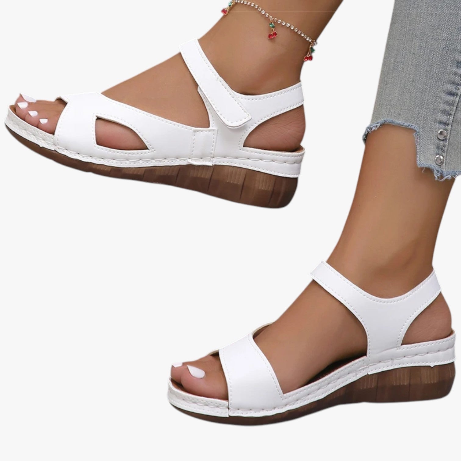 Sandali Donna Bassi Comfort Leggeri Eleganti Estivi con Tacco Basso - BIANCO - breathable sandals comfort donna fashion sandals leggero sandali sandali donna sandals stylish sandals tacco - Concept Palermo