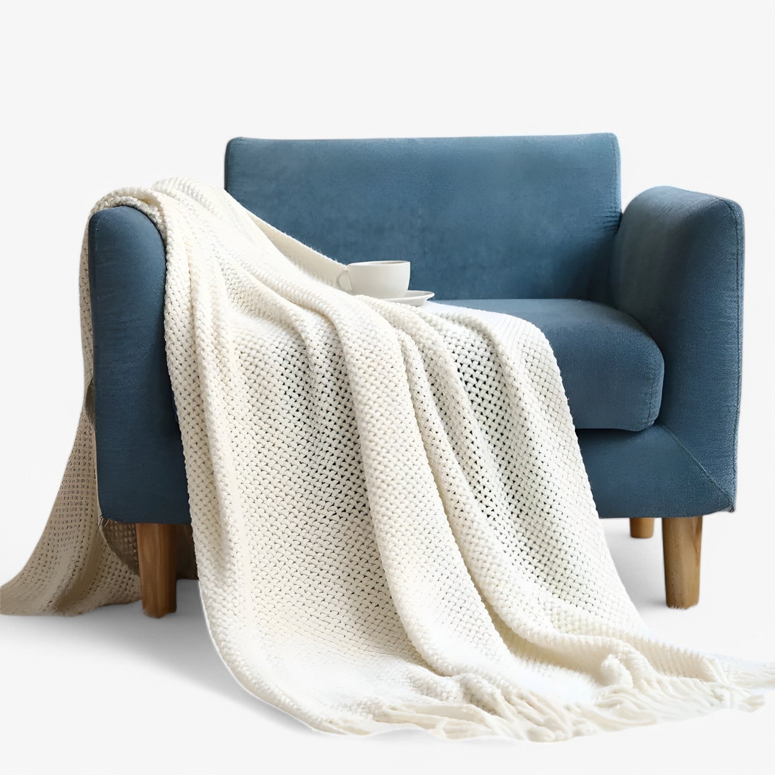 Plaid lavorato a maglia accogliente – morbido, caldo e stiloso con frange Uomo - Bianco - accogliente bedroom caldo frange Home home & garden lavorato maglia plaid plaid lavorato - Concept Palermo