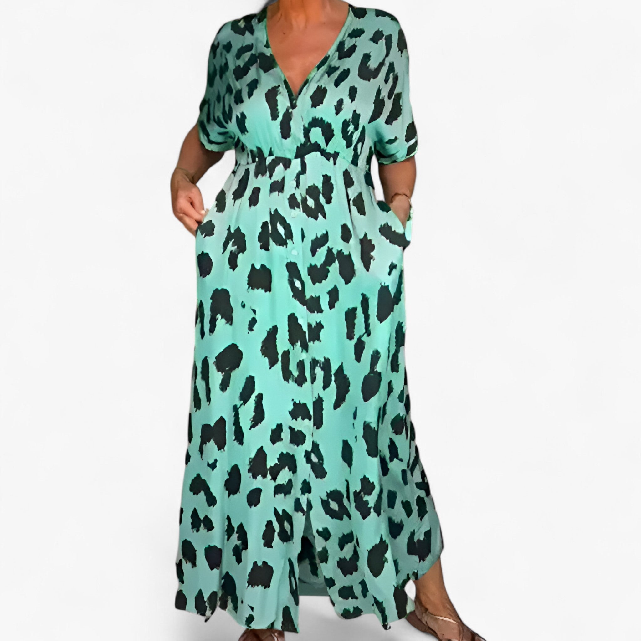 Vestido largo de mujer con estampado de leopardo elegante en chiffon con abertura lateral para ocasiones especiales
