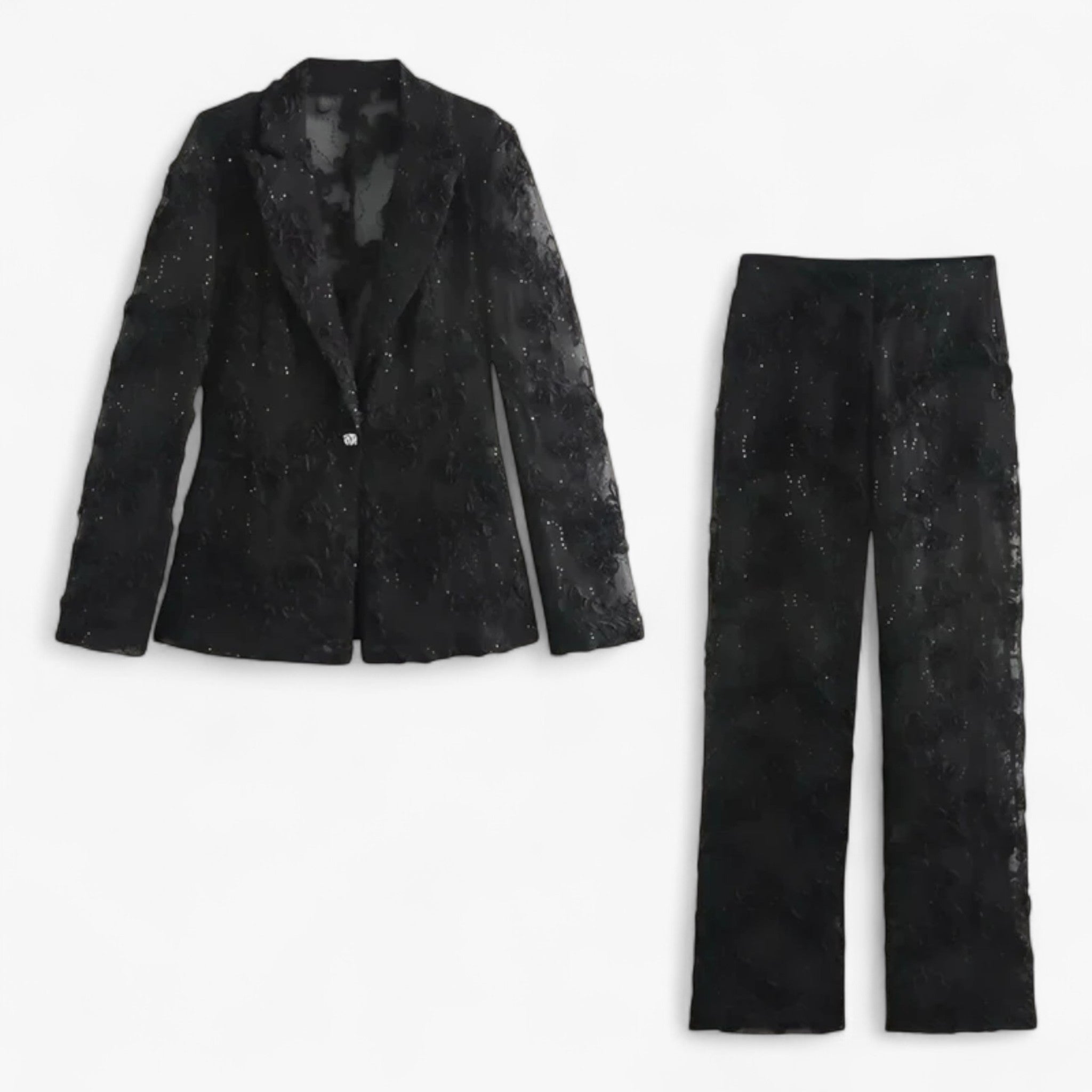 Giacca da cerimonia ricamata con perle e pantaloni a vita alta Uomo - Tutto in nero XS - alta cerimonia giacca giacca cerimonia outfit sets pantaloni pants perle ricamata suits suits and pants women pants - Concept Palermo