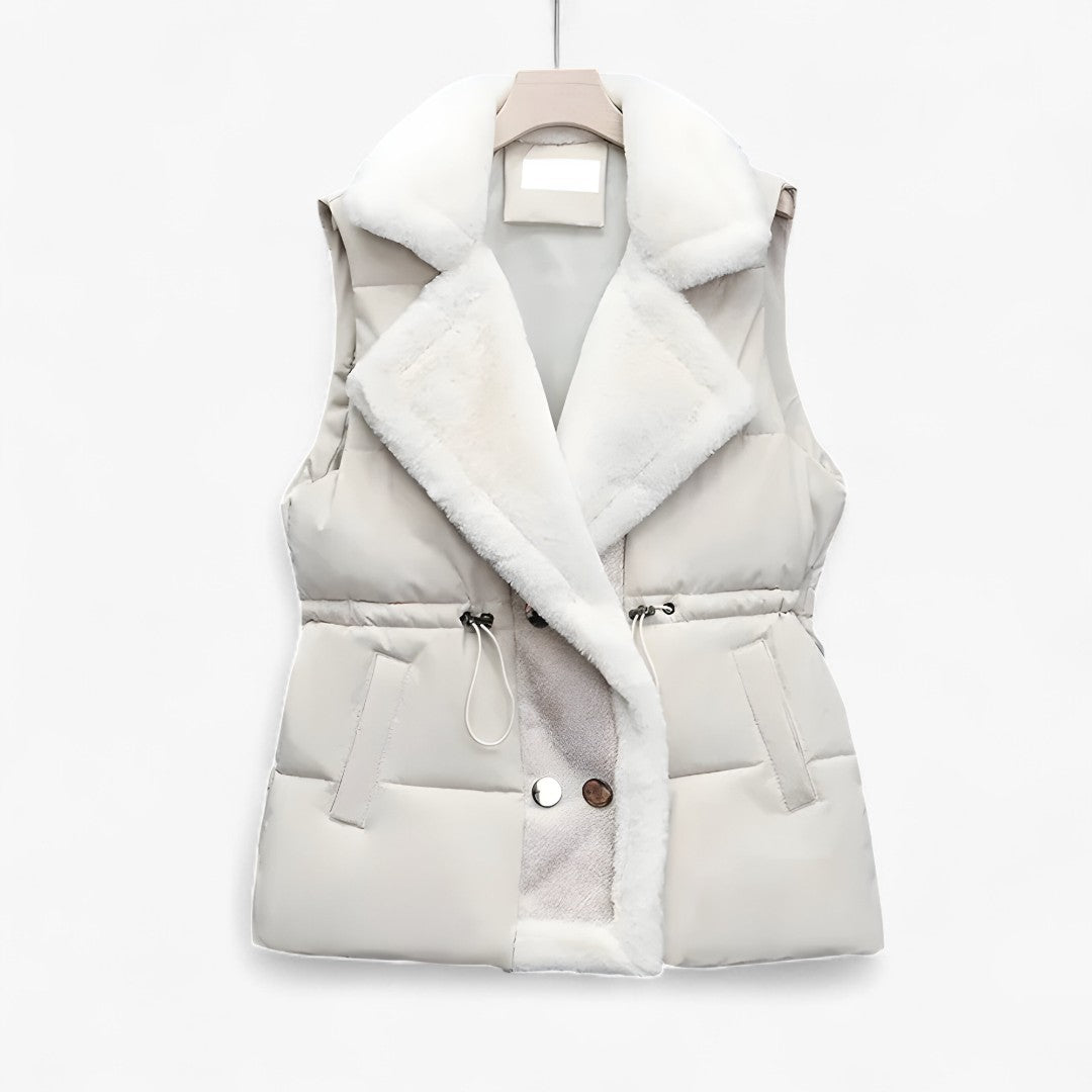 Gilet imbottito con collo in pelliccia sintetica – Vita regolabile, freddo Pelle Uomo - Beige - collo freddo gilet gilet imbottito imbottito jacket pelle pelliccia regolabile - Concept Palermo