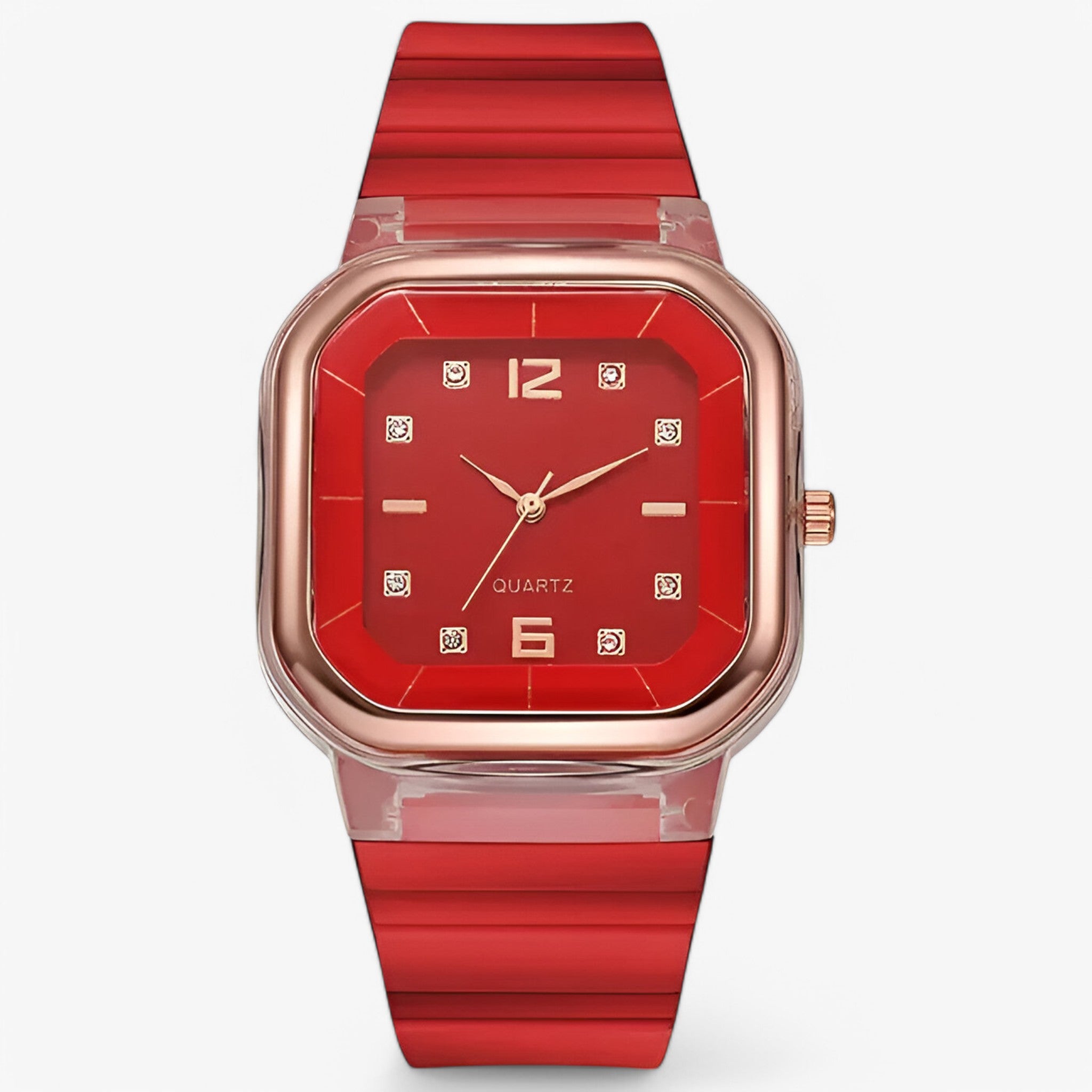Orologio da donna in silicone con quadrante grande e dettagli strass - rossa - dettagli donna female watch orologio orologio donna quadrante silicone strass watch for women watches - Concept Palermo