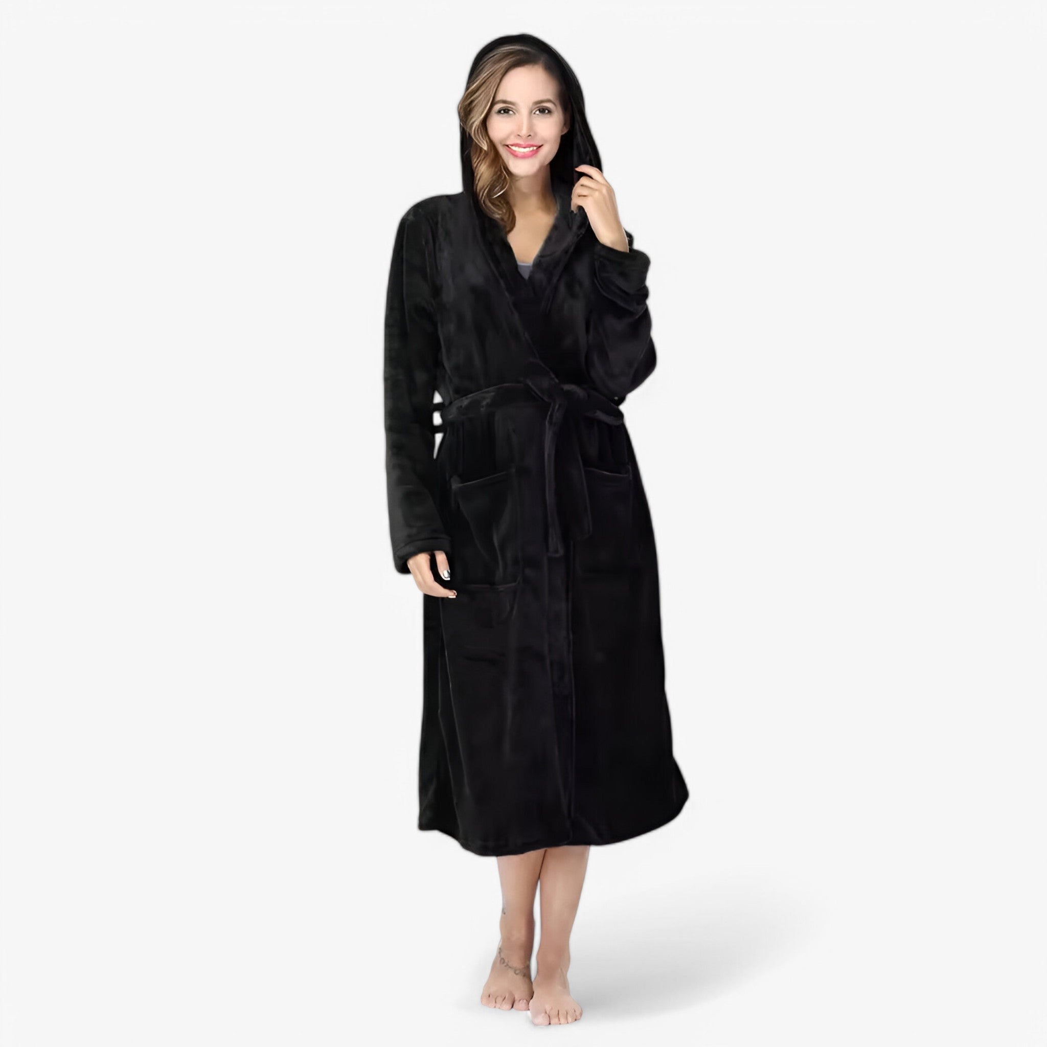 Accappatoio in Fleece Morbido e Caldo Donna - Nero - accappatoio accappatoio fleece amalie | accappatoio in fleece morbido e caldo - € caldo donna fleece - Concept Palermo