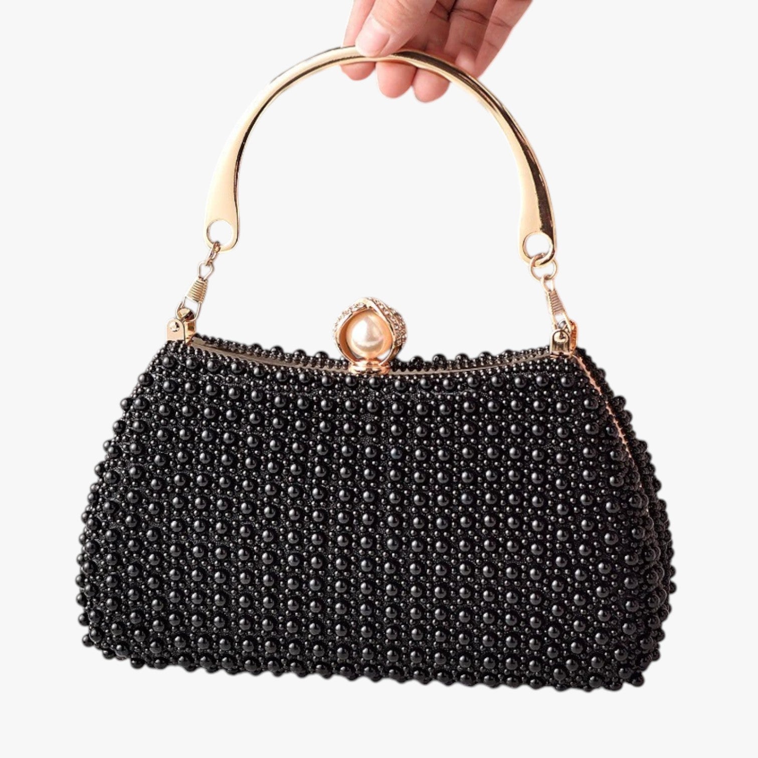 Borsa da sera in perle con manico a catena - Nero - bag Bags borsa borsa sera catena handbags manico perle sera women bags Women's handbags - Concept Palermo