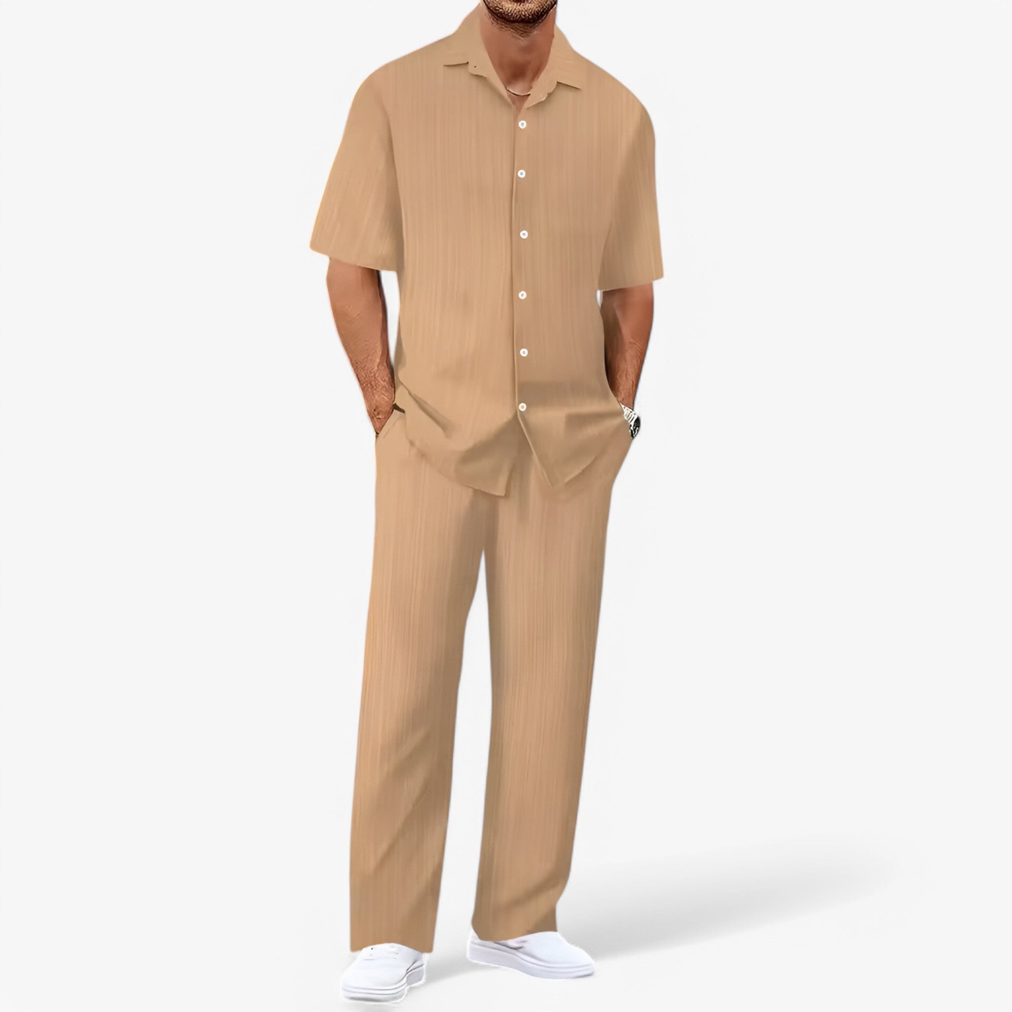 Completo Uomo Business Casual: Camicia Elegante e Pantaloni Slim Fit - Cachi Confezione da 1 - business camicia camicia pantaloni casual outfit sets pantaloni uomo - Concept Palermo