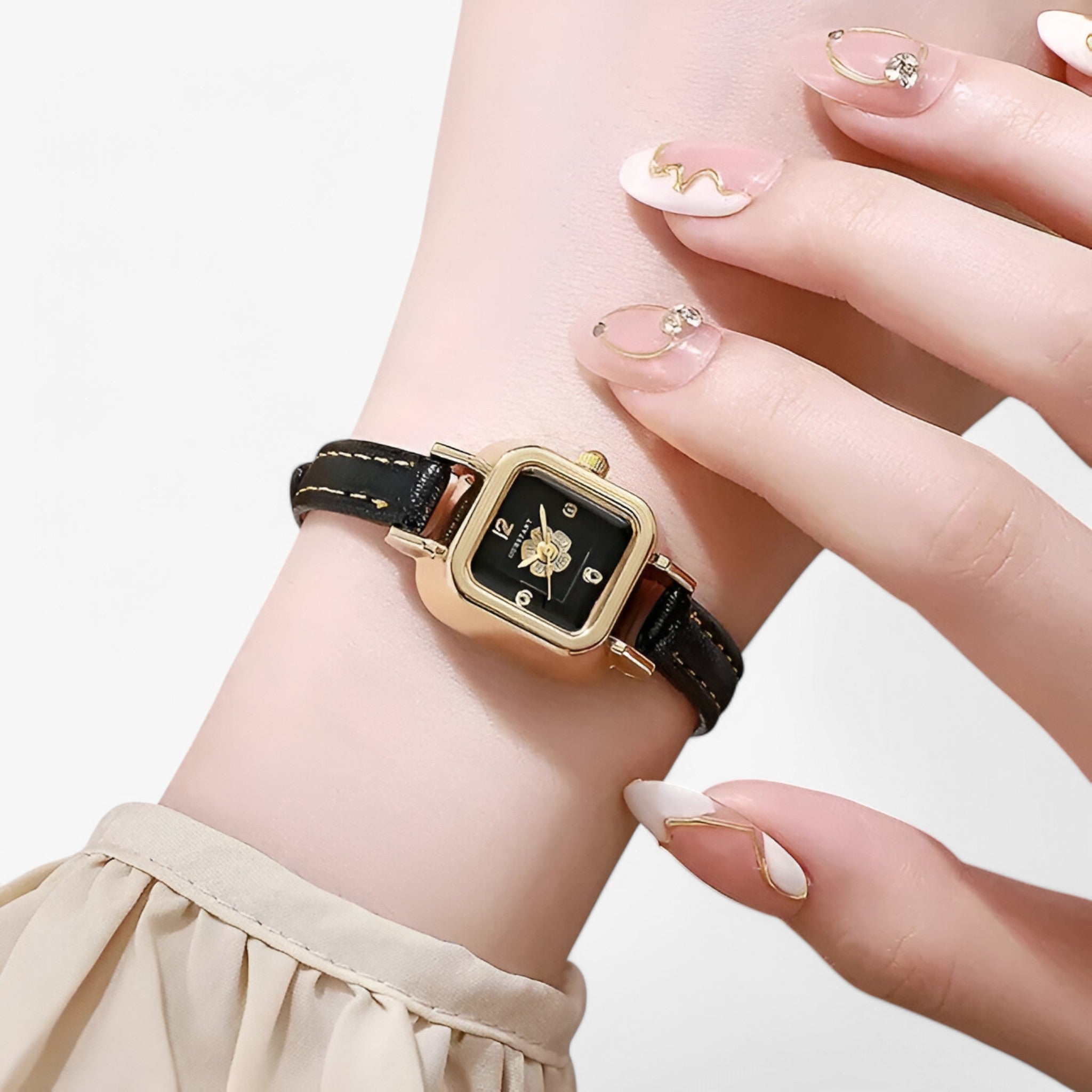 Orologio da donna al quarzo con quadrante floreale e cinturino in pelle sottile - - cinturino donna female watch floreale orologio orologio donna pelle quadrante quarzo watch for women - Concept Palermo