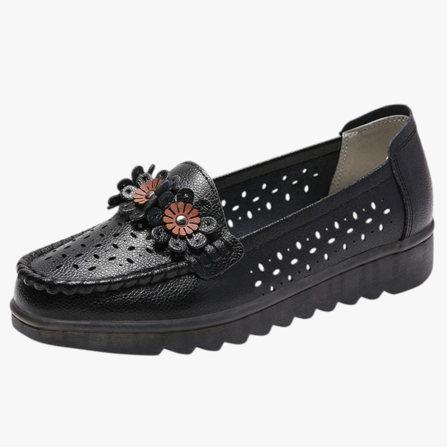 Mocassini estivi in pelle - Comodità e freschezza con dettagli floreali Uomo - nero - comodità dettagli estivi floreali freschezza mocassini mocassini estivi pelle shoes Shoes women summer shoes - Concept Palermo