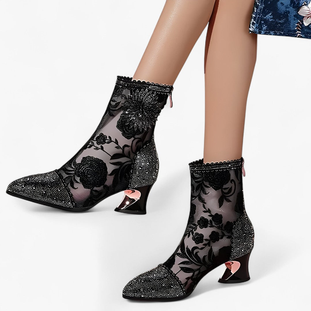 Stivaletti a punta con cristalli e pizzo a rete - - BOOTS Boots & Shoes cristalli pizzo punta rete shoes stivaletti stivaletti punta - Concept Palermo