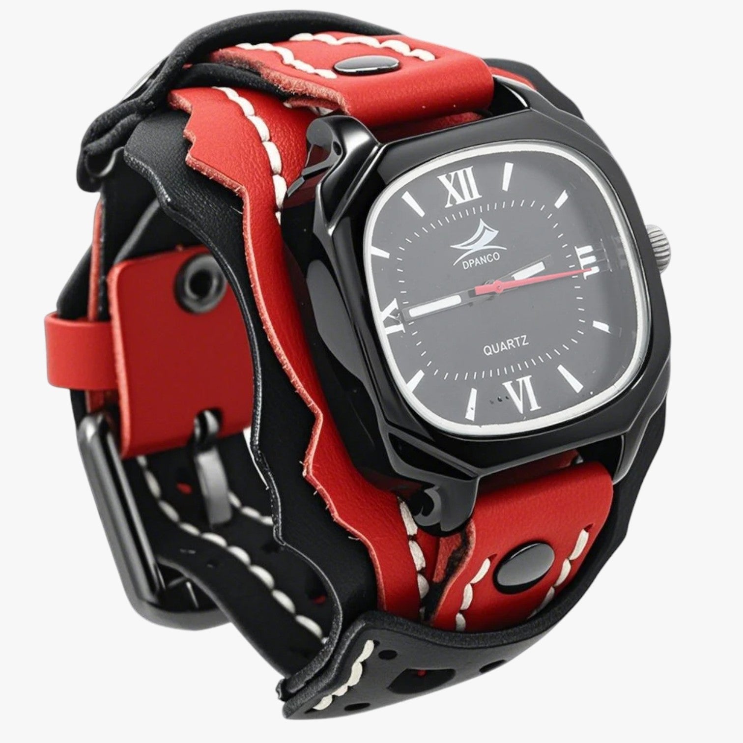 Orologio da uomo quadrato grande con cinturino in vera pelle - Rosso Nero - cinturino orologio orologio uomo pelle quadrato uomo vera watch watch for men watches WATCHES FOR MEN - Concept Palermo