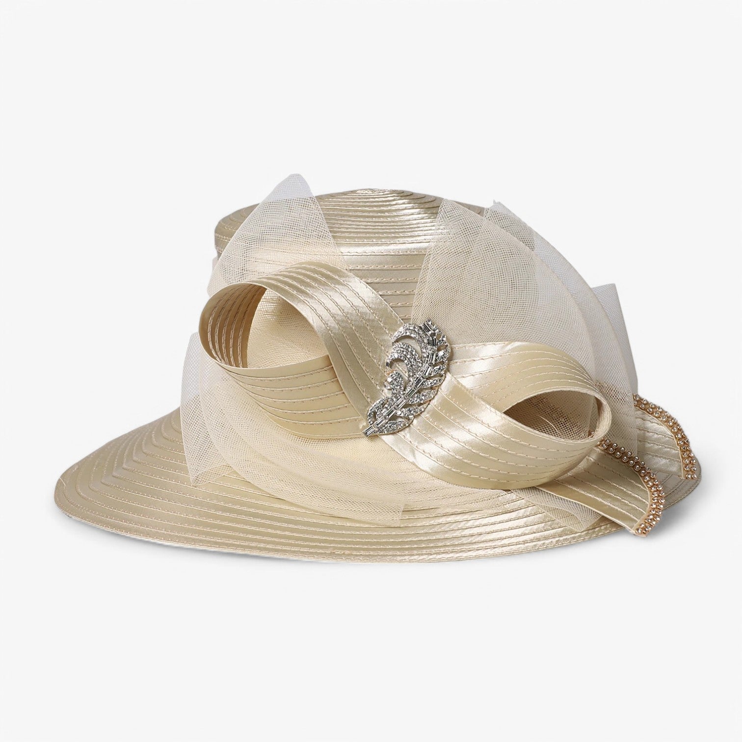 Cappello da festa nuziale di lusso – Satin con bordo largo - Champagne 56 fino a 58cm - bordo cappello cappello festa festa hat Hat for girls largo nuziale satin sun hat Sun Hats women hat women's hat - Concept Palermo