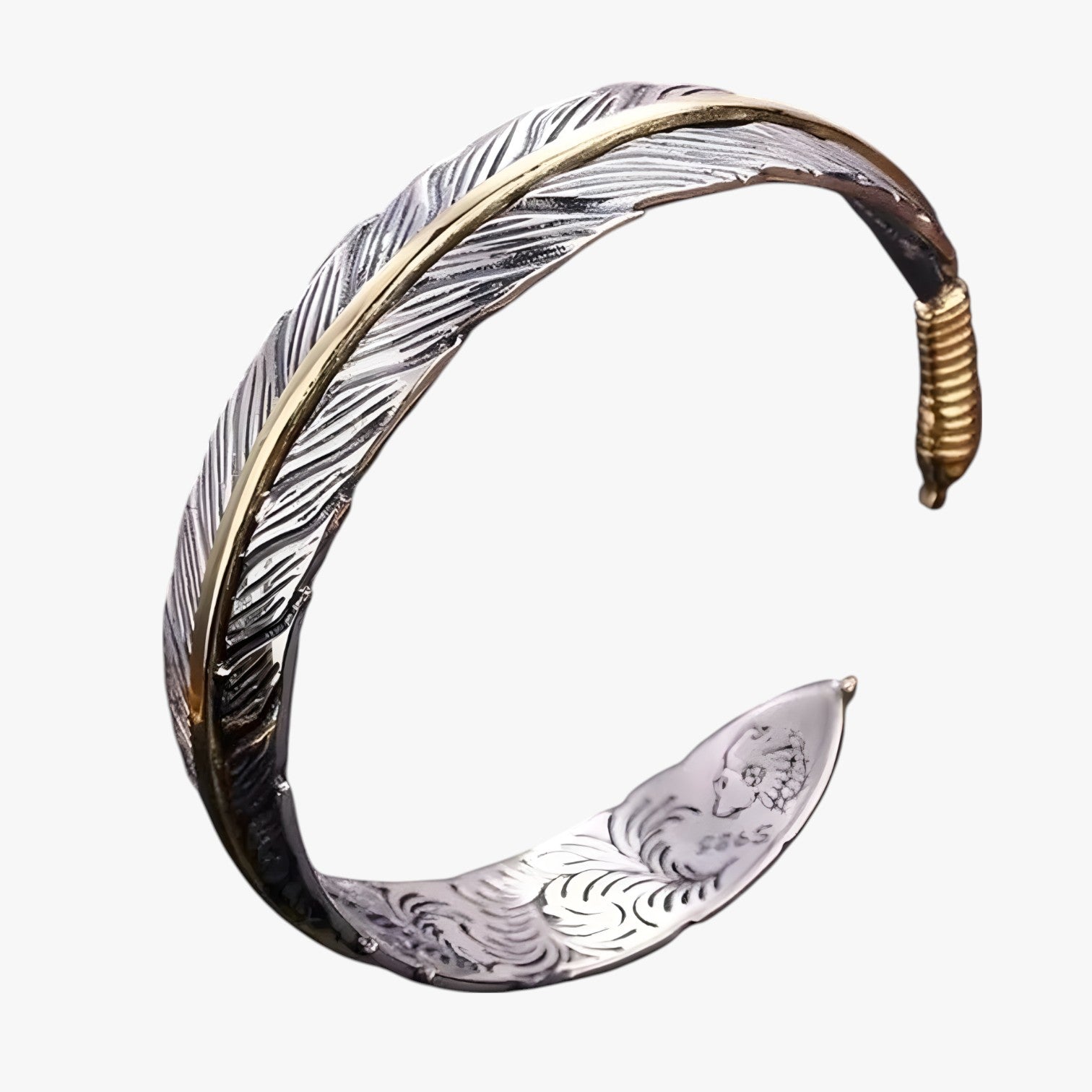 Bracciale in Argento 925 con Piuma Dorata Stile Vintage Punk Pelle - - bracciale bracciale piuma BRACELET bracelet for men BRACELETS dorata jewelry mens bracelet pelle piuma punk stile - Concept Palermo