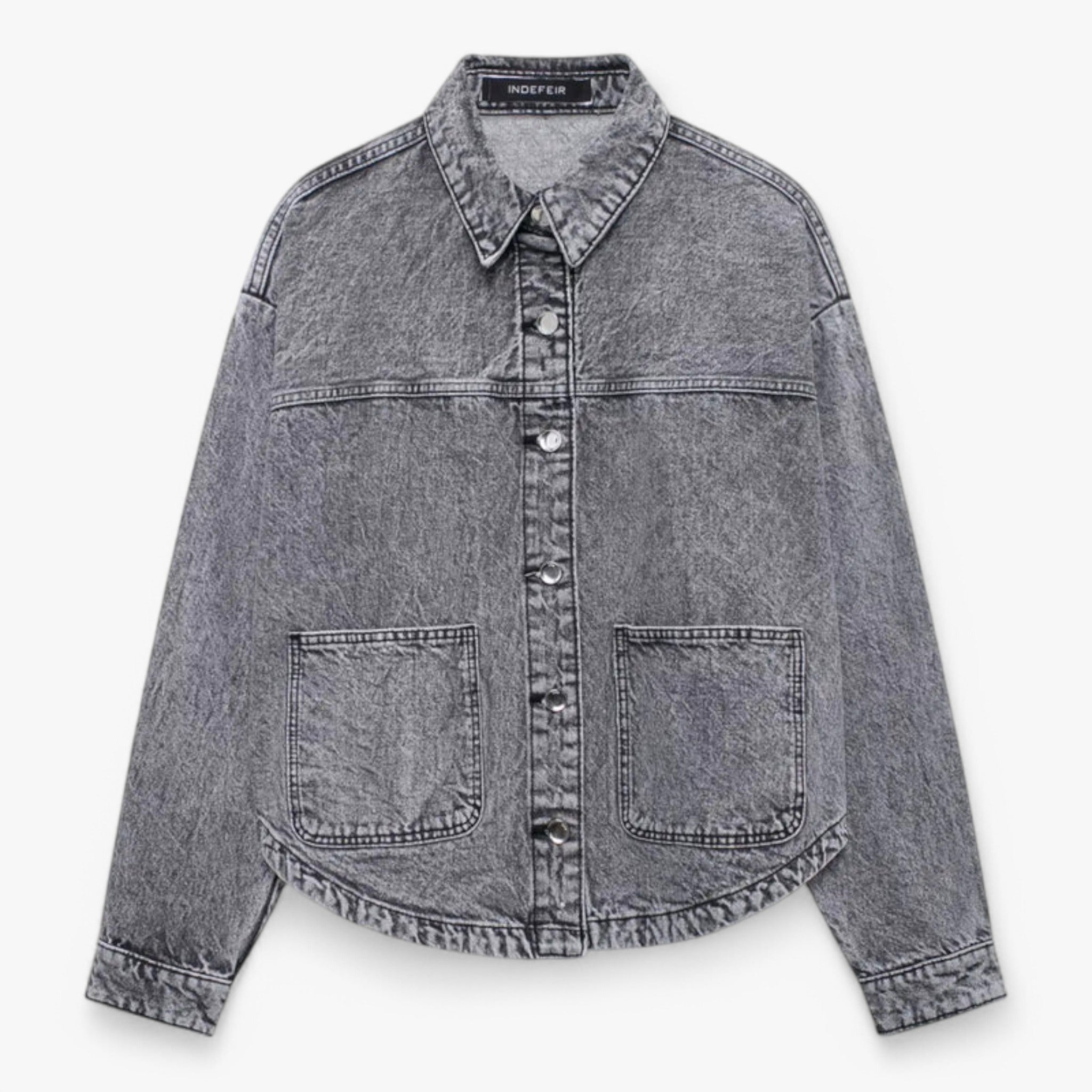 Giacca denim da donna tinta unita, versatile ed elegante - Grigio XS - denim donna giacca giacca denim tinta unita versatile women's coats & jackets - Concept Palermo
