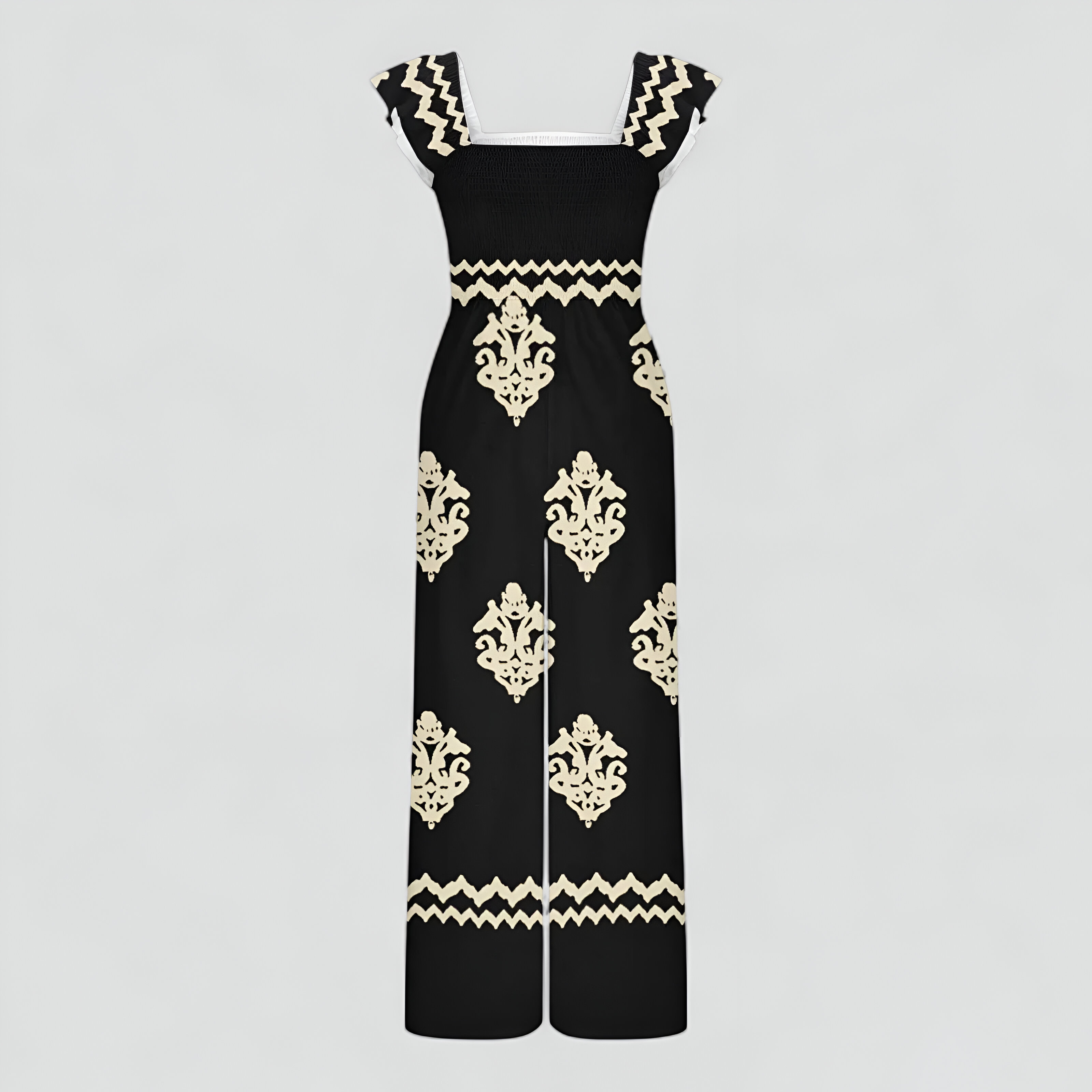 Tuta Donna Bohemien a Vita Alta Gamba Larga - nero - abbigliamento casual alta bohemien donna gamba larga moda estiva one-pieces stile vintage tuta tuta a vita alta tuta bohemien tuta con maniche a cappuccio tuta donna tuta elegante tuta gamba larga tuta leggera - Concept Palermo