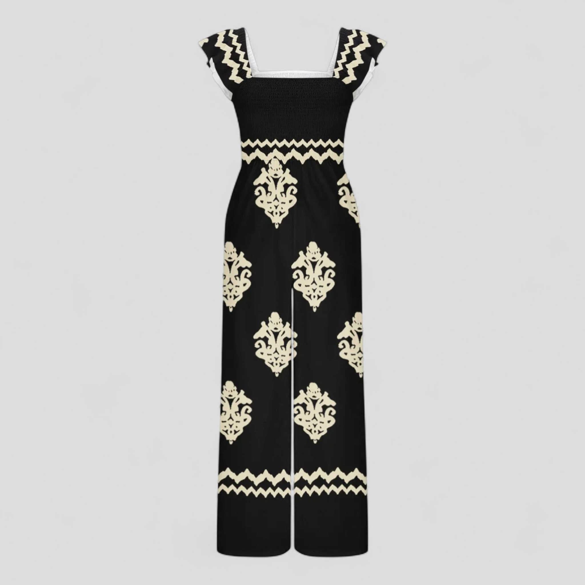 Tuta Donna Bohemien a Vita Alta - nero - abbigliamento casual alta bohemien donna gamba larga look vintage moda femminile one-pieces tuta tuta bohemien tuta con cappuccio tuta donna tuta elegante tuta estiva vita vita alta - Concept Palermo