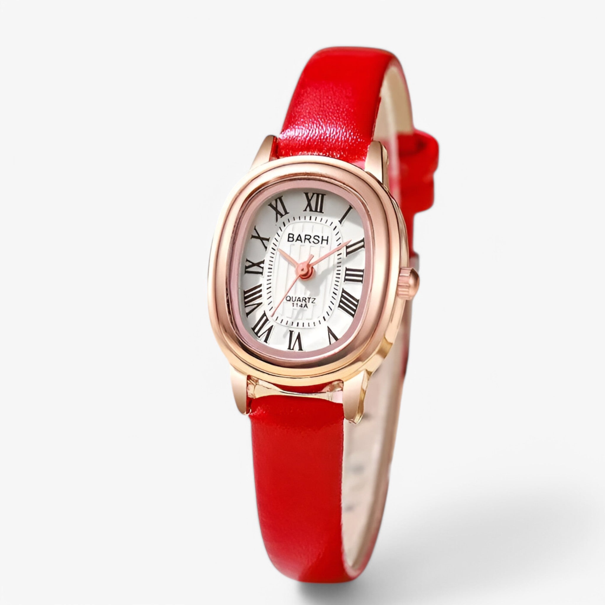Orologio Donna Elegante con Quadrante Ovale, Cinturino in Vera Pelle Nero - Rosso - donna female watch orologio orologio donna ovale quadrante quarzo watch for women watches - Concept Palermo