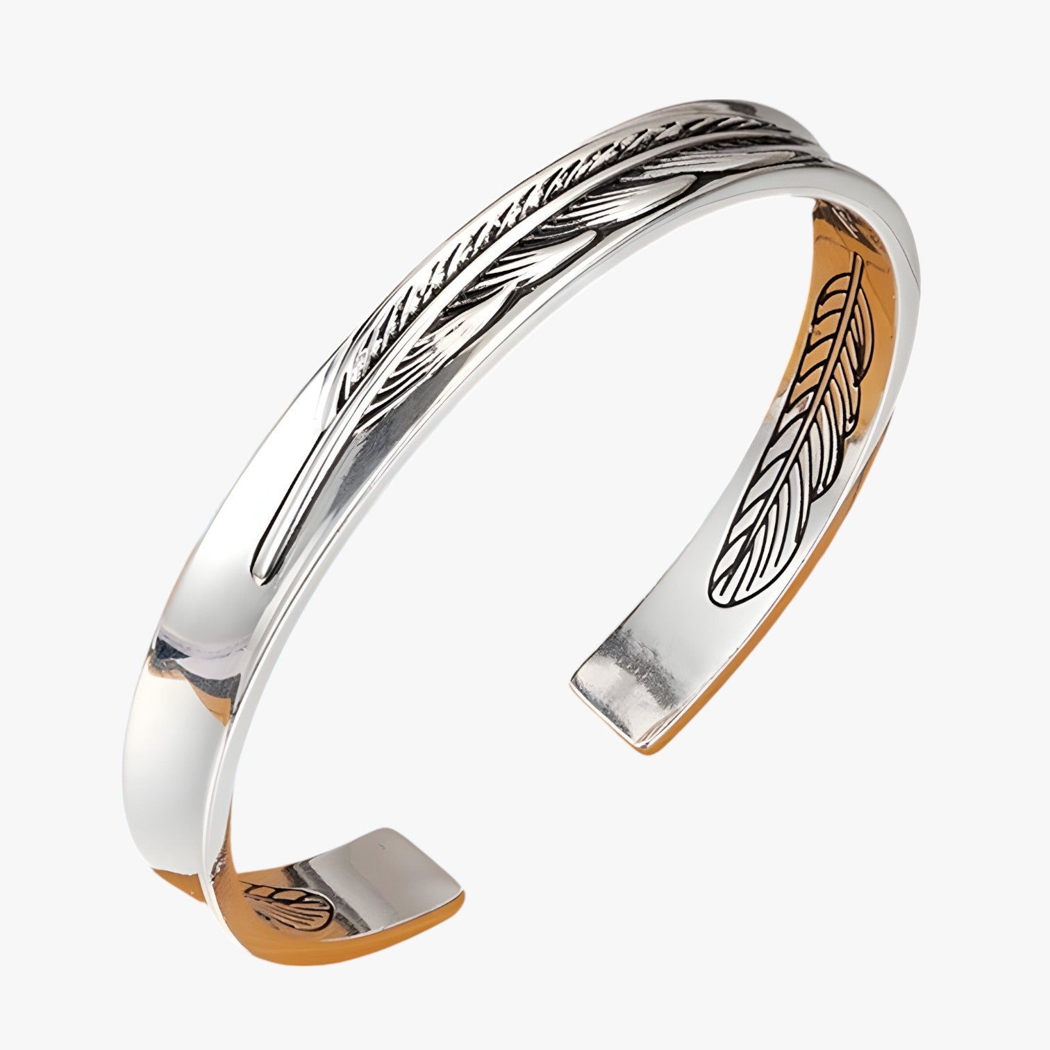 Bracciale in Argento 925 con Piuma Dorata Stile Vintage Punk Pelle - - bracciale bracciale piuma BRACELET bracelet for men BRACELETS dorata jewelry mens bracelet pelle piuma punk stile - Concept Palermo