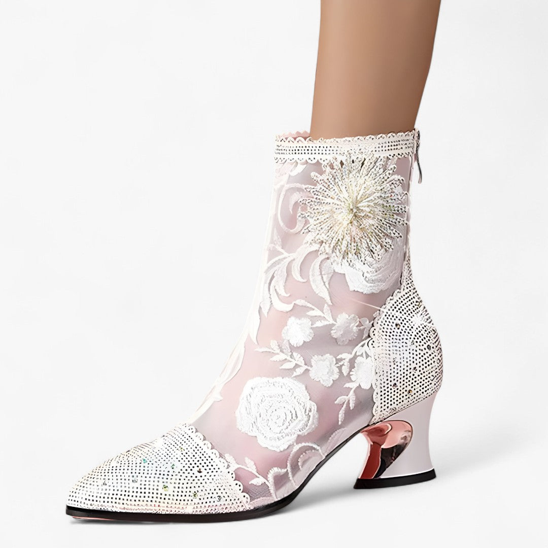 Stivaletti a punta con cristalli e pizzo a rete - - BOOTS Boots & Shoes cristalli pizzo punta rete shoes stivaletti stivaletti punta - Concept Palermo